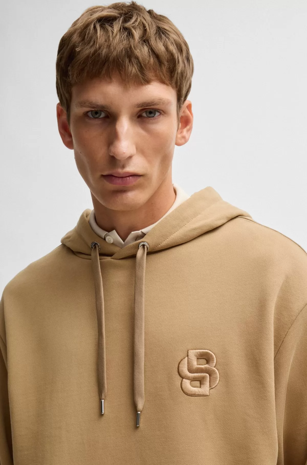 HUGO BOSS Hættetrøje I Bomuld Med Oversize Fit Og Dobbelt B-monogram Beige Sale