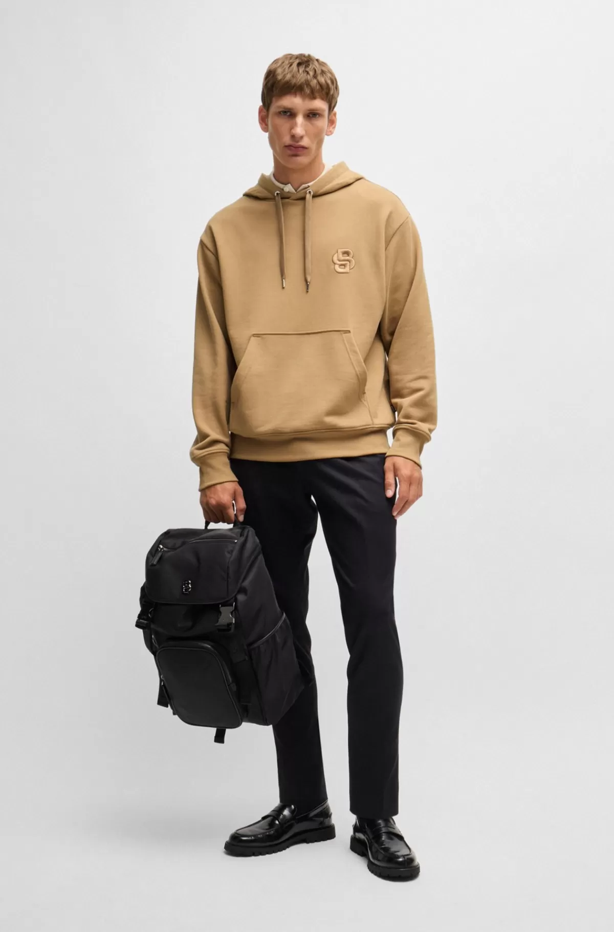 HUGO BOSS Hættetrøje I Bomuld Med Oversize Fit Og Dobbelt B-monogram Beige Sale
