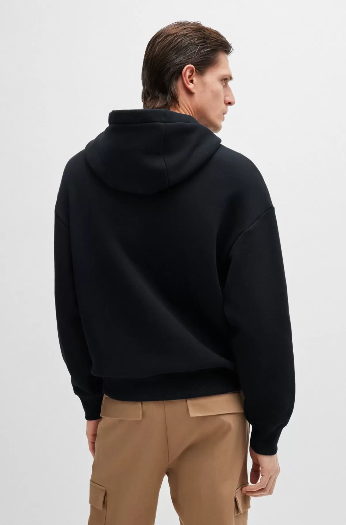HUGO BOSS Hættetrøje I Bomuld Med Oversize Fit Og Dobbelt B-monogram Sort Outlet