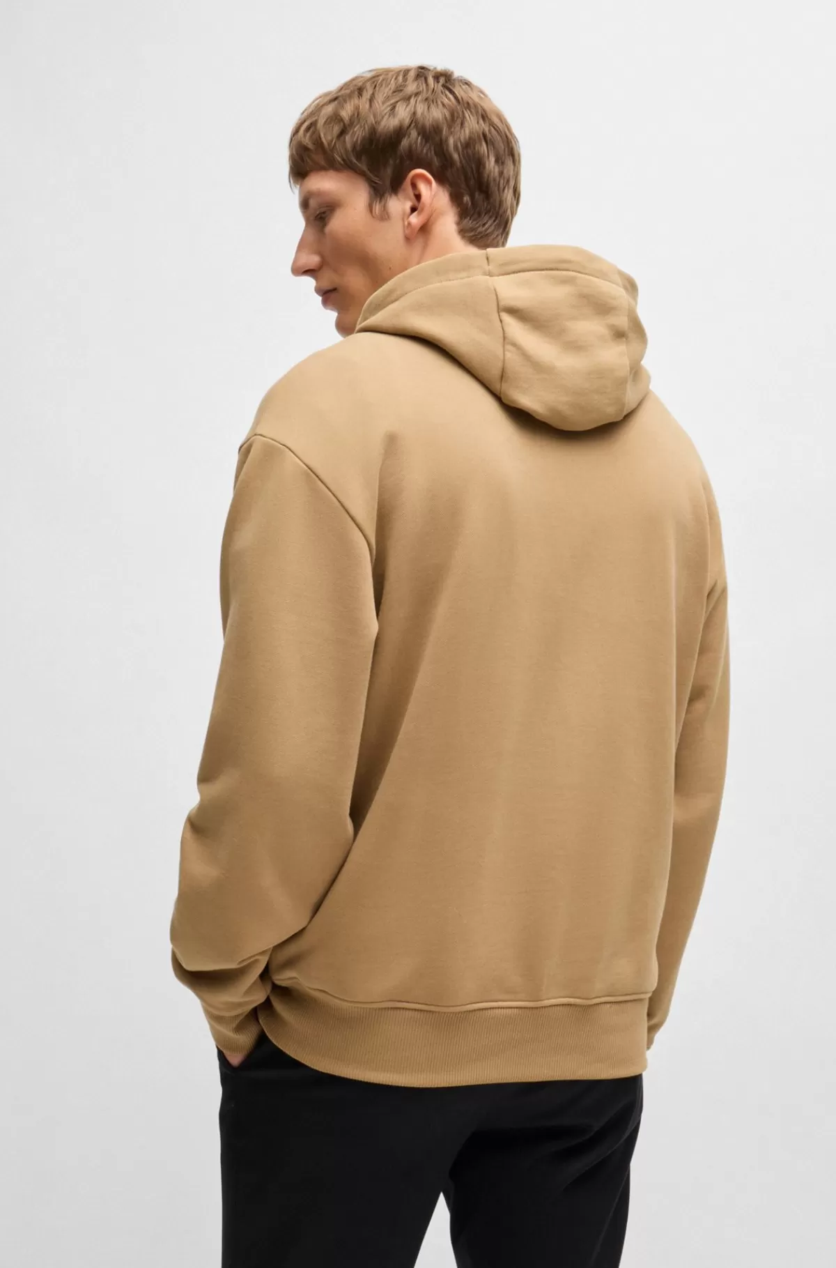 HUGO BOSS Hættetrøje I Bomuld Med Oversize Fit Og Dobbelt B-monogram Beige Sale