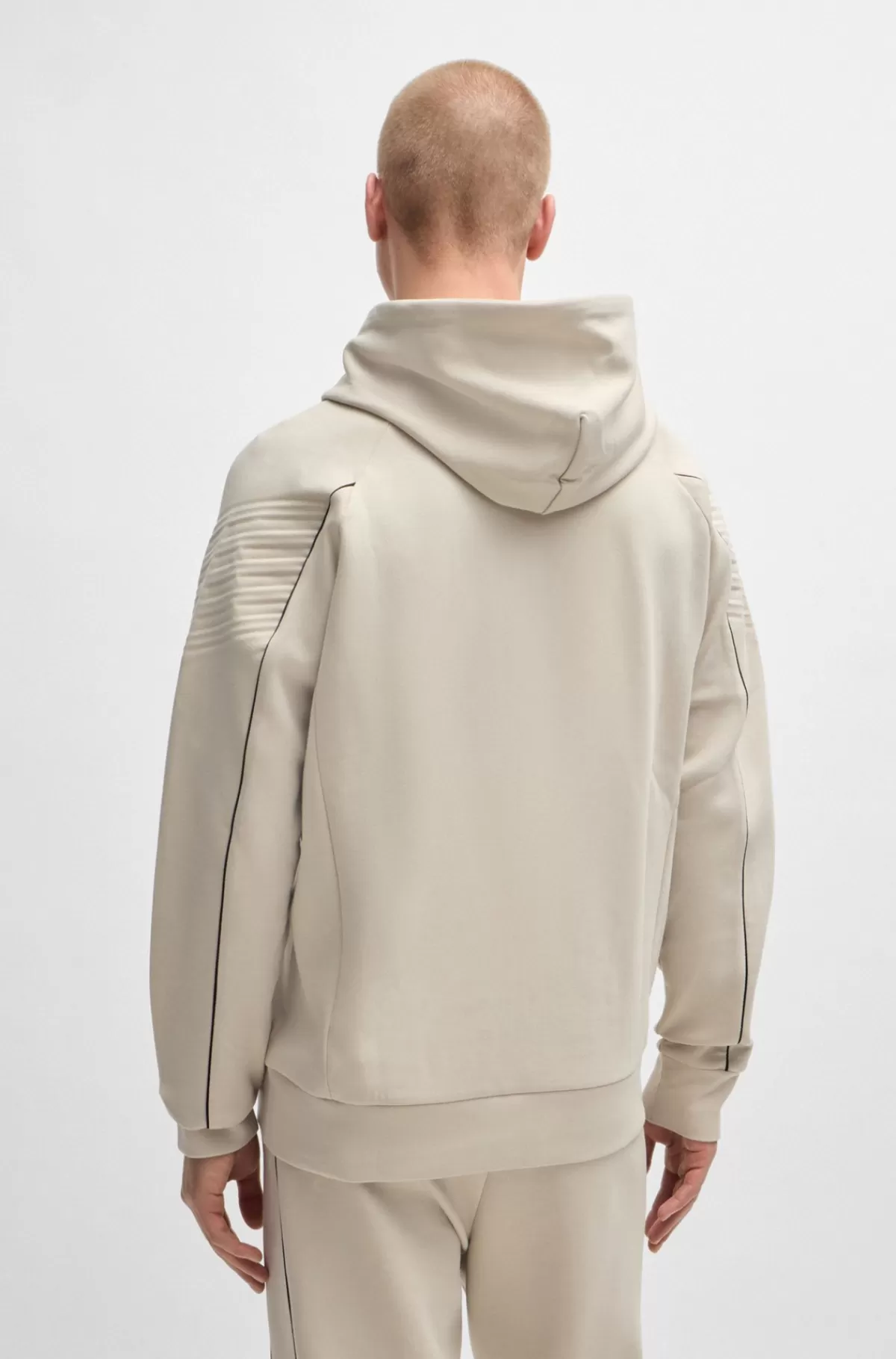 HUGO BOSS Hættetrøje I Bomuld Med Stræk Og Lynlås Samt Grafisk Prægning Lys beige Fashion