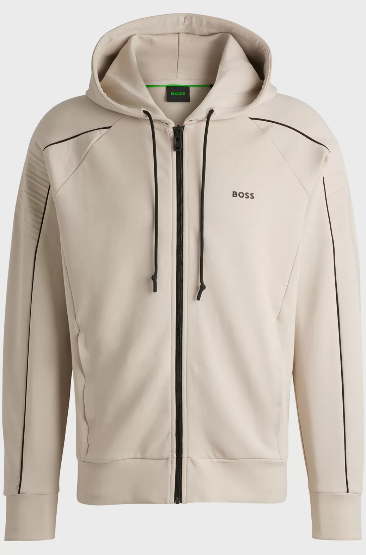 HUGO BOSS Hættetrøje I Bomuld Med Stræk Og Lynlås Samt Grafisk Prægning Lys beige Fashion