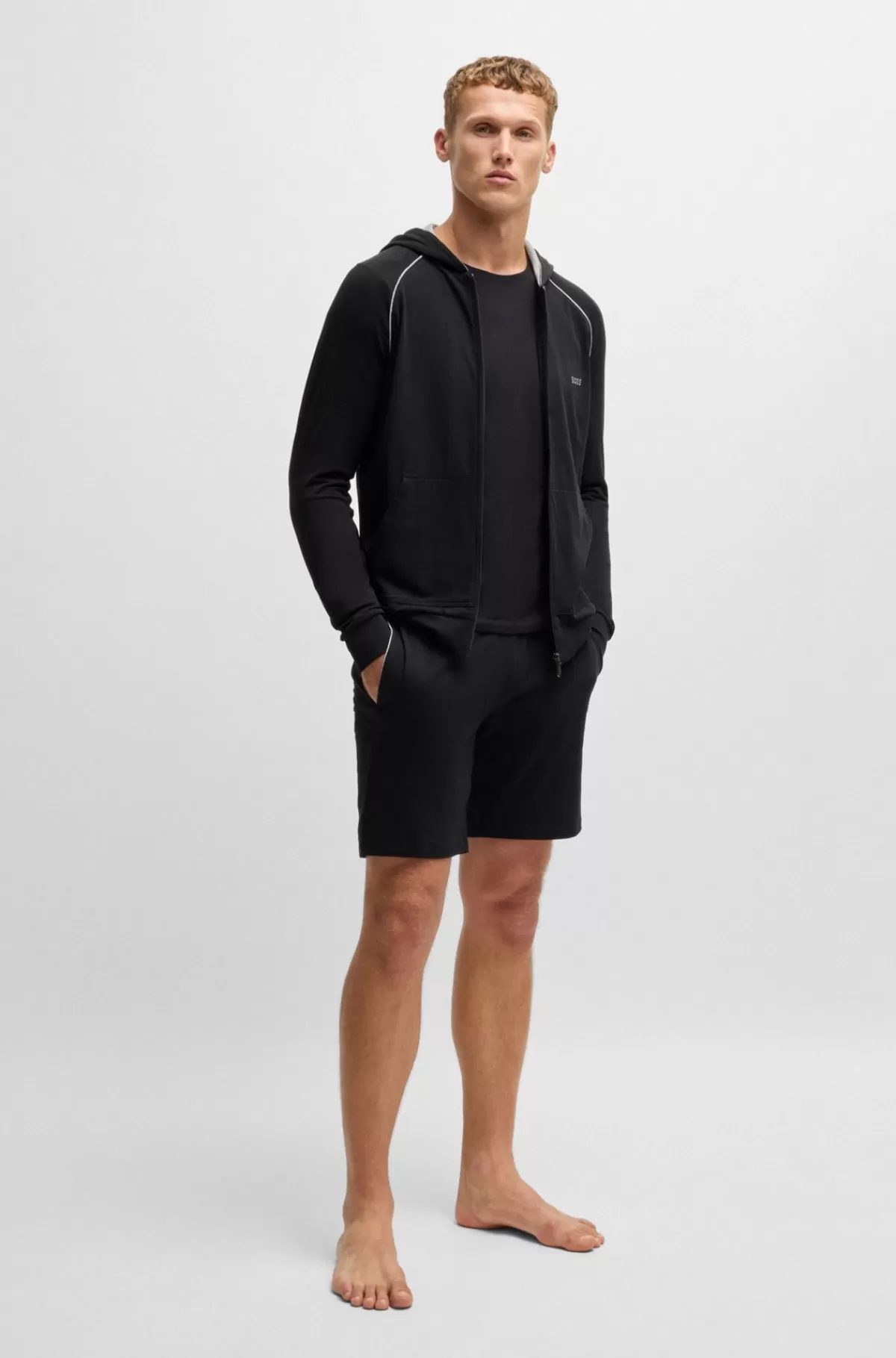 HUGO BOSS Hættetrøje I Bomuld Med Stræk Samt Lynlås Og Broderet Logo Sort Flash Sale