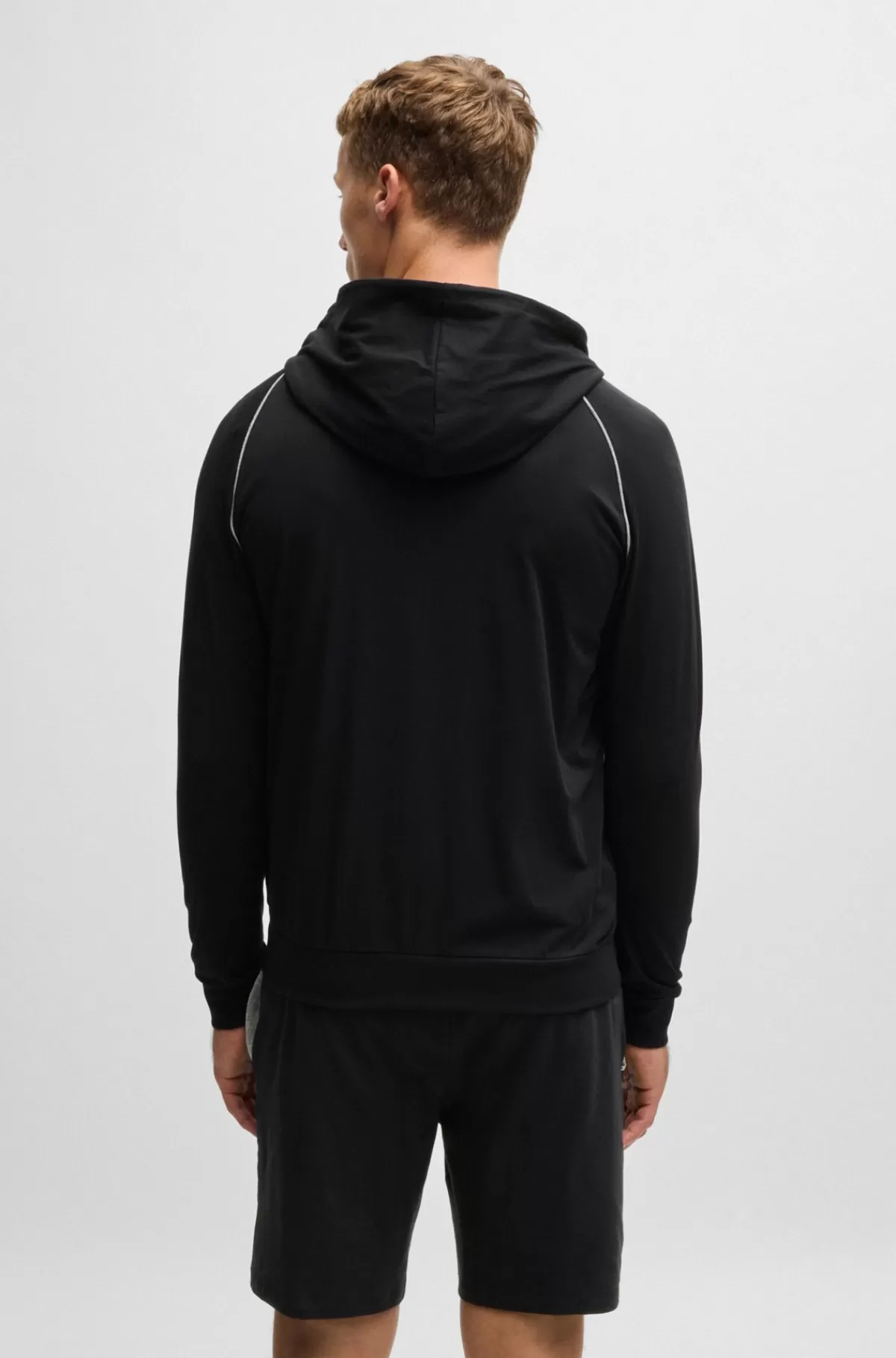 HUGO BOSS Hættetrøje I Bomuld Med Stræk Samt Lynlås Og Broderet Logo Sort Flash Sale