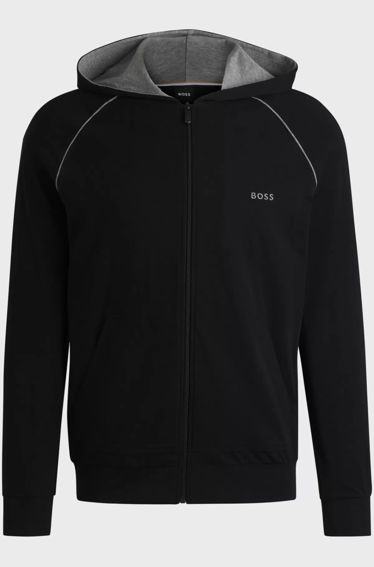 HUGO BOSS Hættetrøje I Bomuld Med Stræk Samt Lynlås Og Broderet Logo Sort Flash Sale