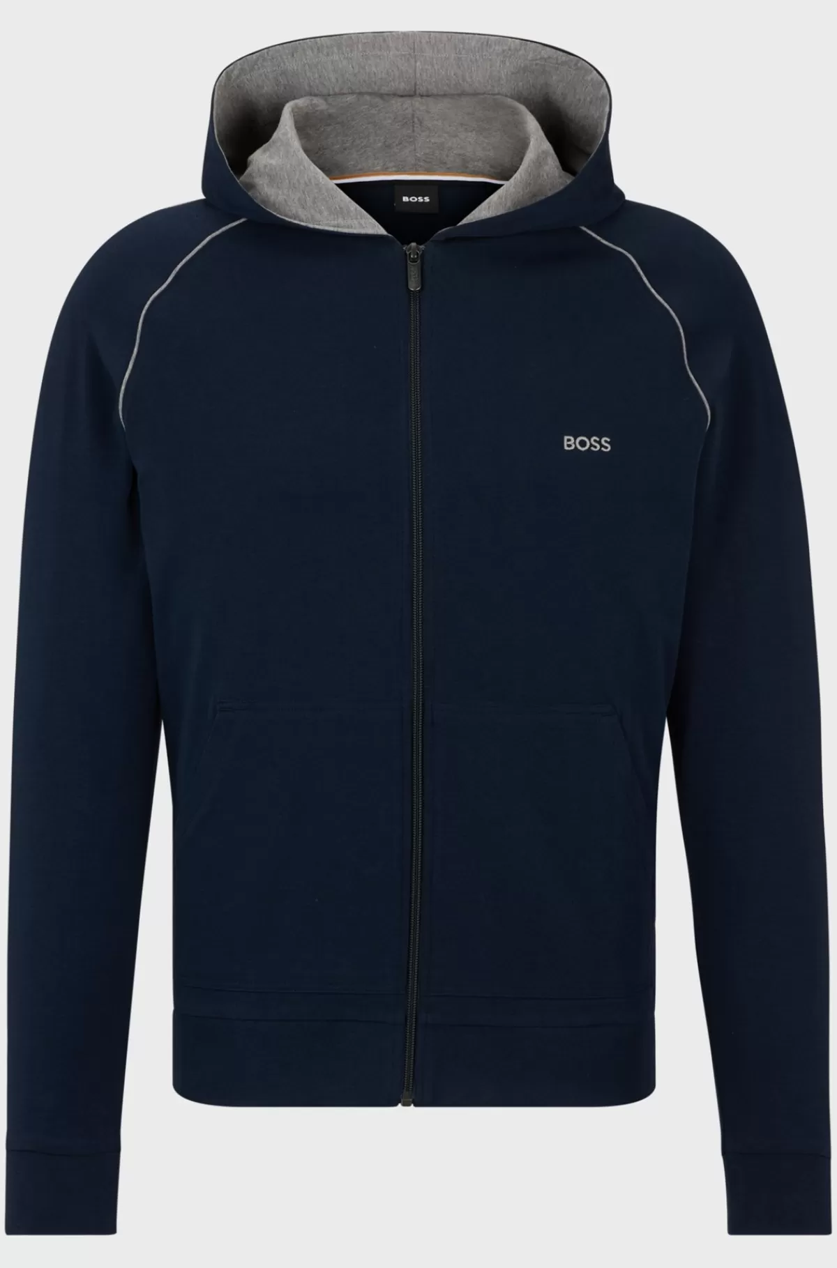 HUGO BOSS Hættetrøje I Bomuld Med Stræk Samt Lynlås Og Broderet Logo Mørkeblå Sale