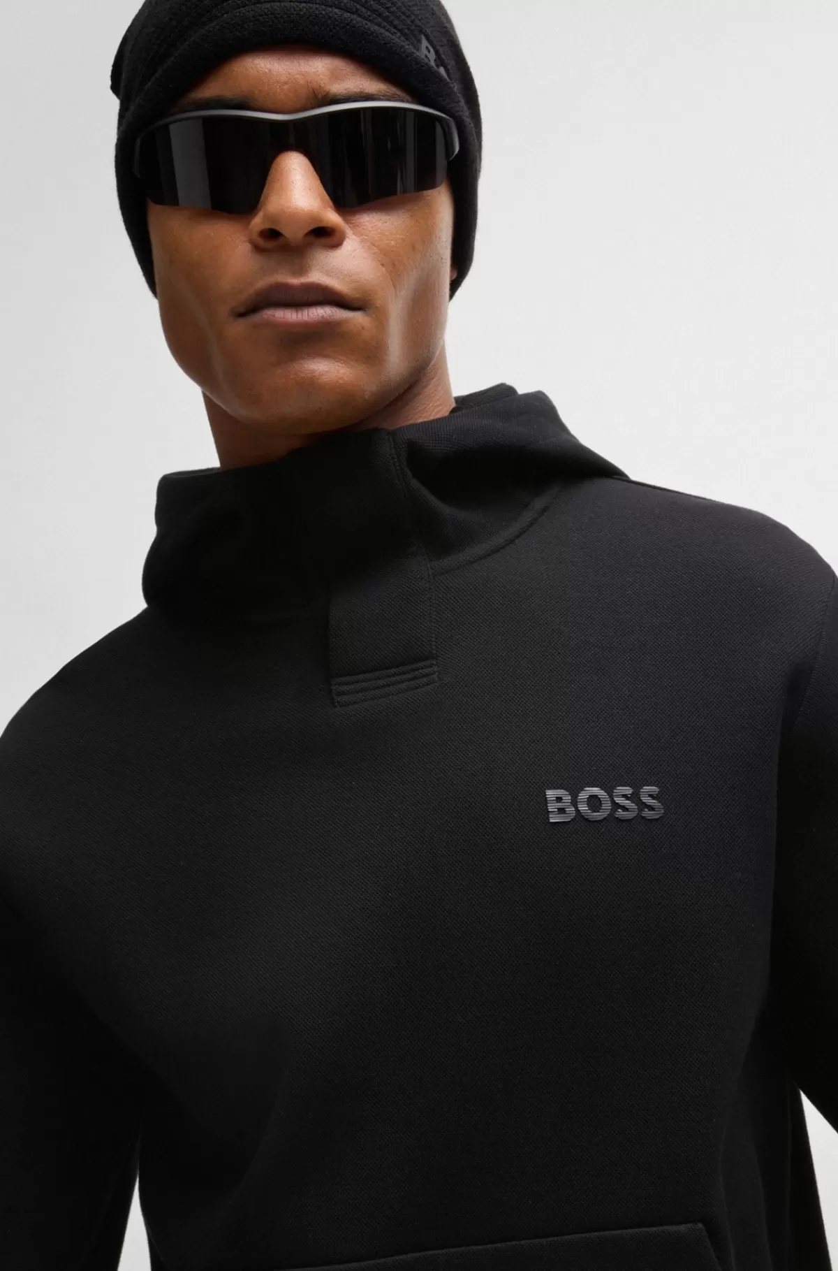 HUGO BOSS Hættetrøje I Bomuldsblanding Med Logo Med Spejleffekt Sort Flash Sale