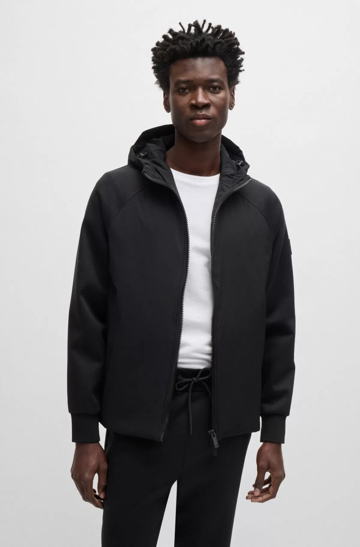 HUGO BOSS Hættetrøje I Bomuldsblanding Med Lynlås Og Indlæg I Kontrastfarve Sort Best Sale