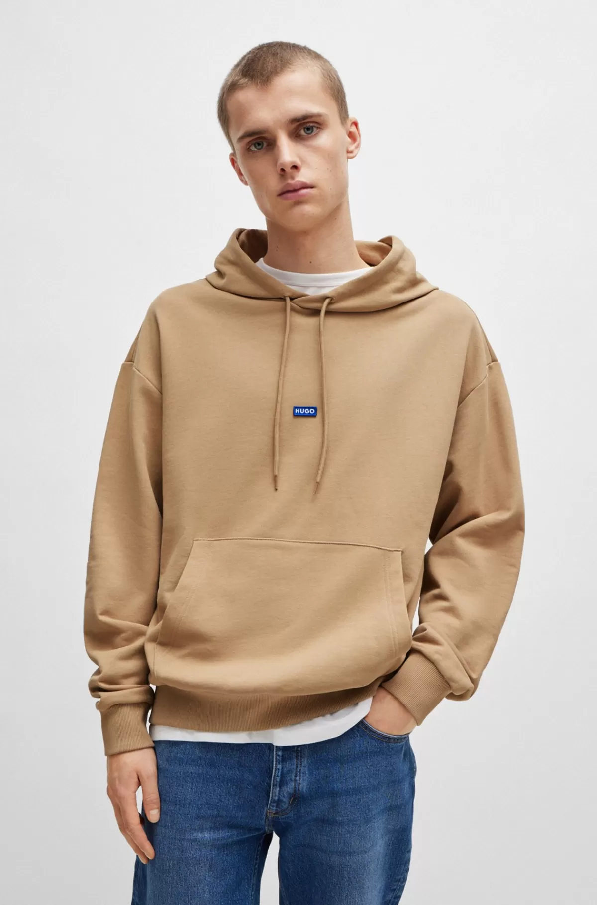 HUGO BOSS Hættetrøje I Bomuldsfrotté Med Blåt Logomærke Beige Hot