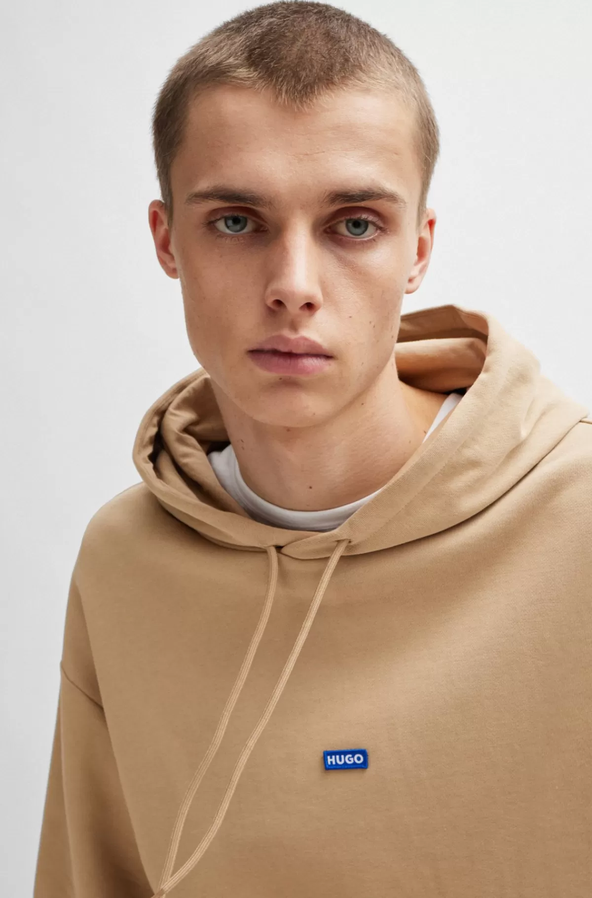 HUGO BOSS Hættetrøje I Bomuldsfrotté Med Blåt Logomærke Beige Hot