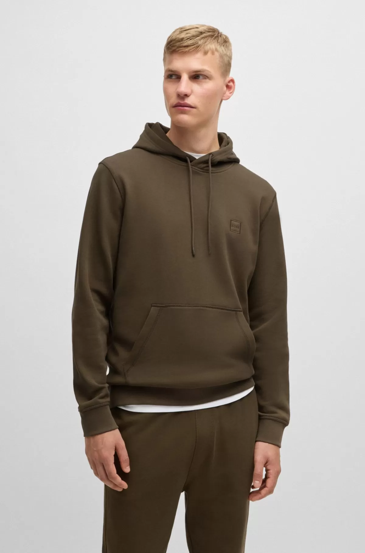 HUGO BOSS Hættetrøje I Bomuldsfrotté Med Logomærke Brun Discount
