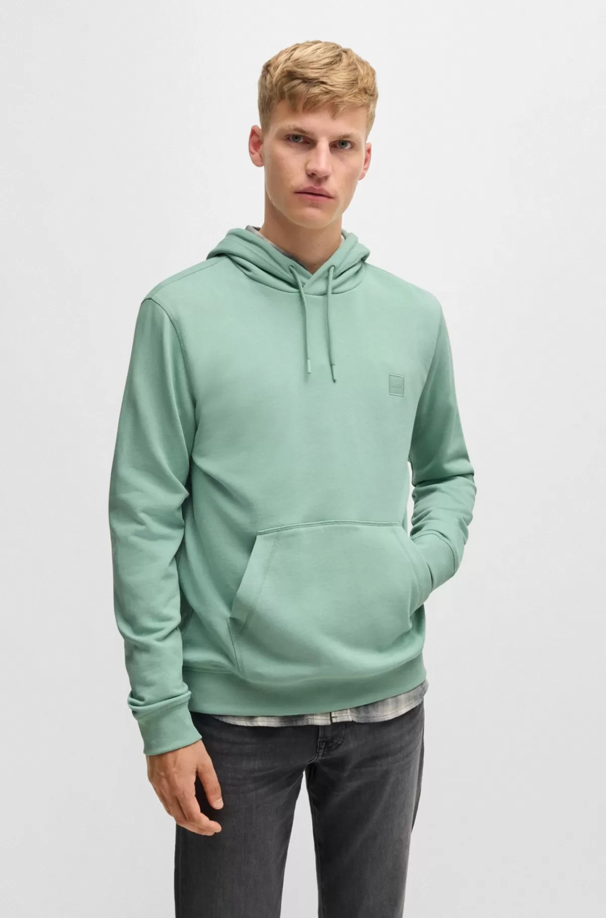 HUGO BOSS Hættetrøje I Bomuldsfrotté Med Logomærke Lysegrøn Fashion