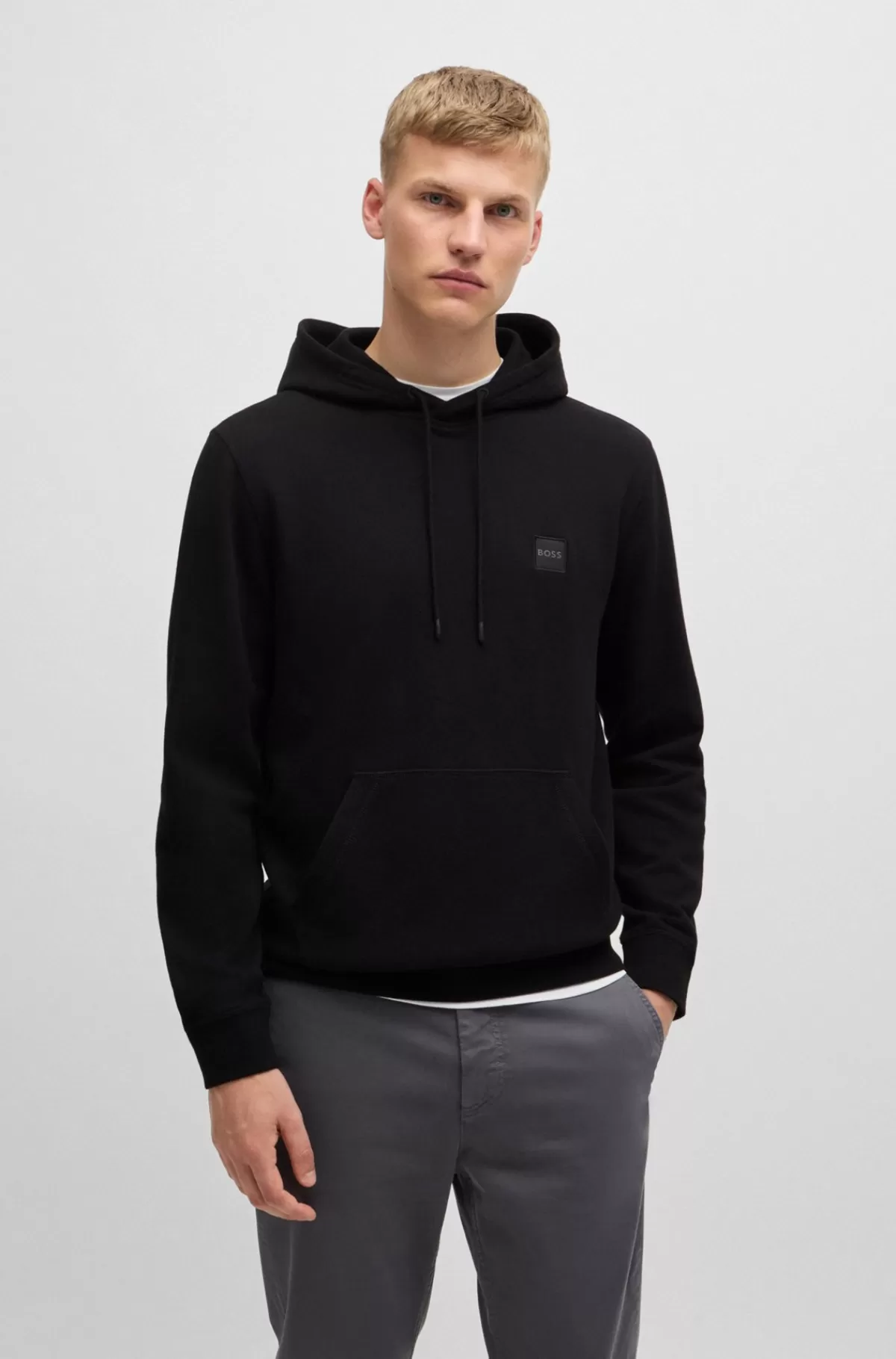 HUGO BOSS Hættetrøje I Bomuldsfrotté Med Logomærke Sort Fashion