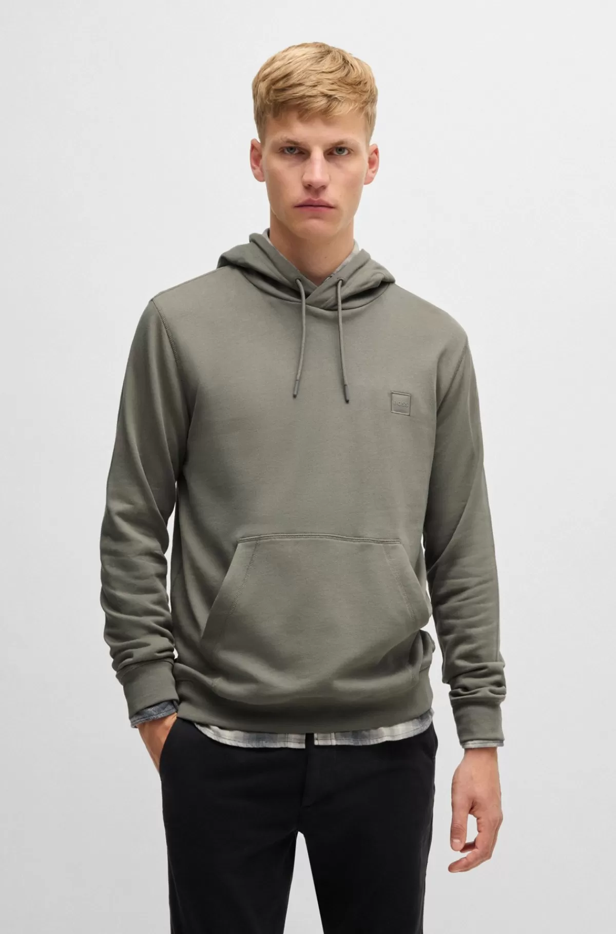 HUGO BOSS Hættetrøje I Bomuldsfrotté Med Logomærke Grå Clearance