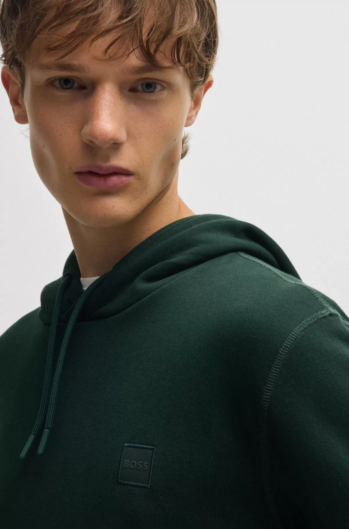 HUGO BOSS Hættetrøje I Bomuldsfrotté Med Logomærke Mørkegrøn Discount