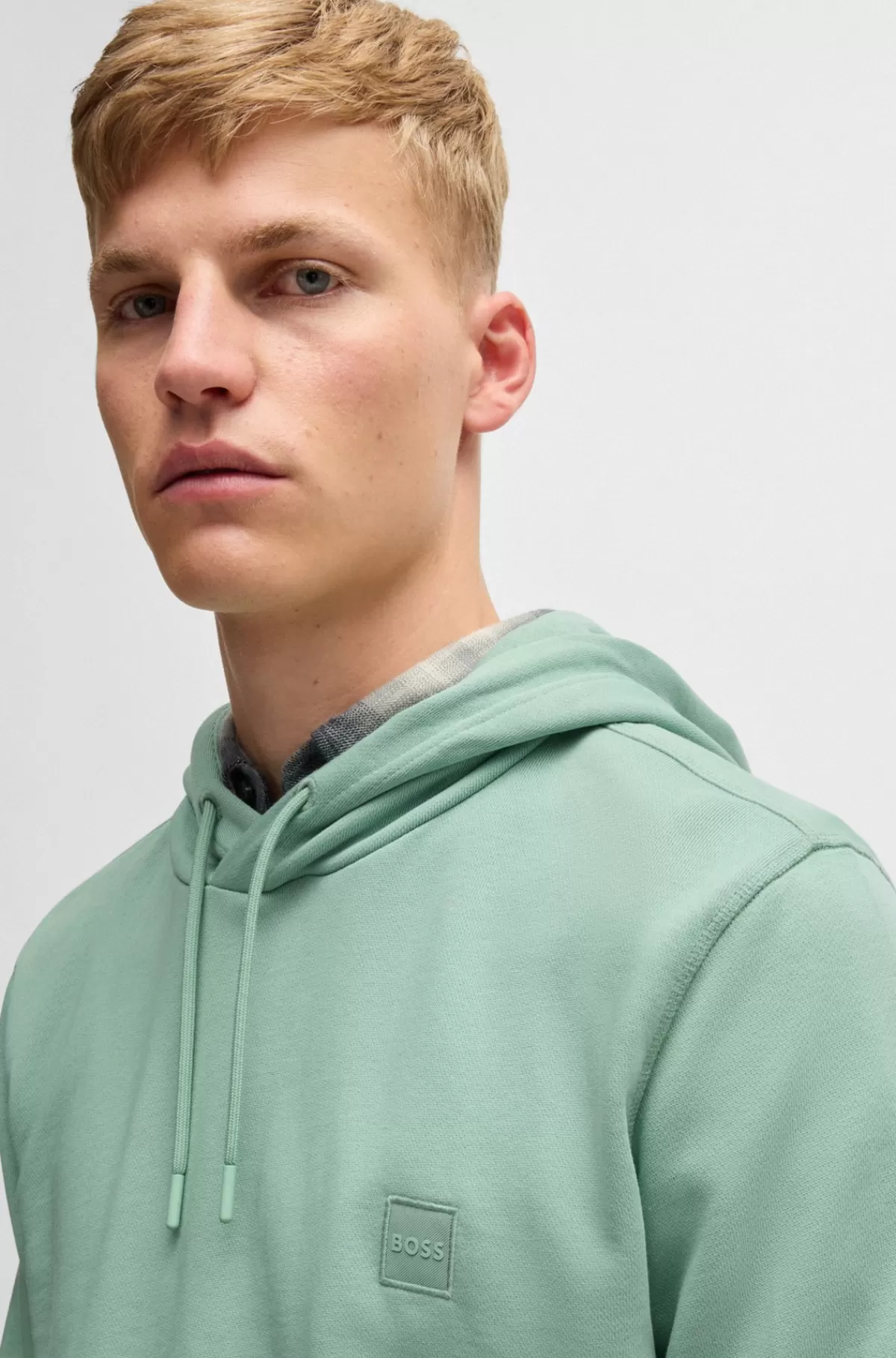 HUGO BOSS Hættetrøje I Bomuldsfrotté Med Logomærke Lysegrøn Fashion