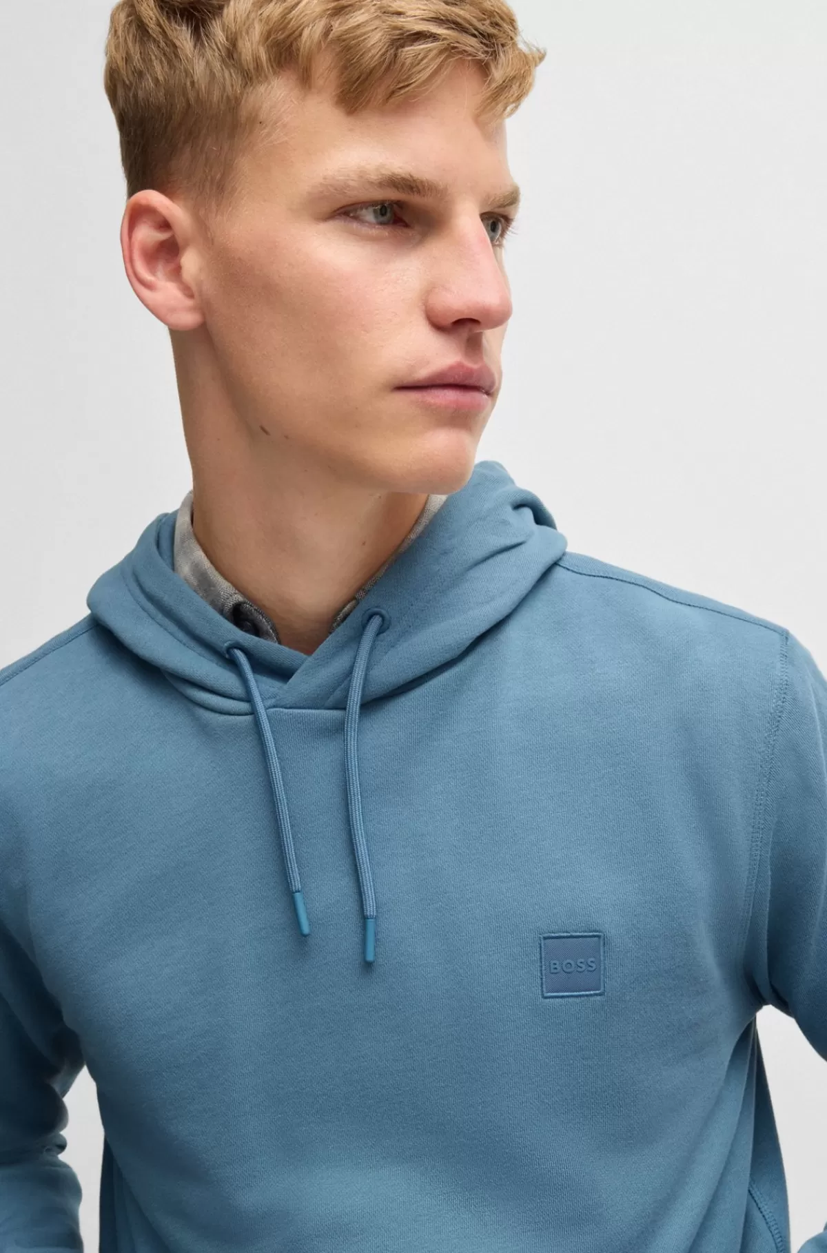 HUGO BOSS Hættetrøje I Bomuldsfrotté Med Logomærke Blå Sale
