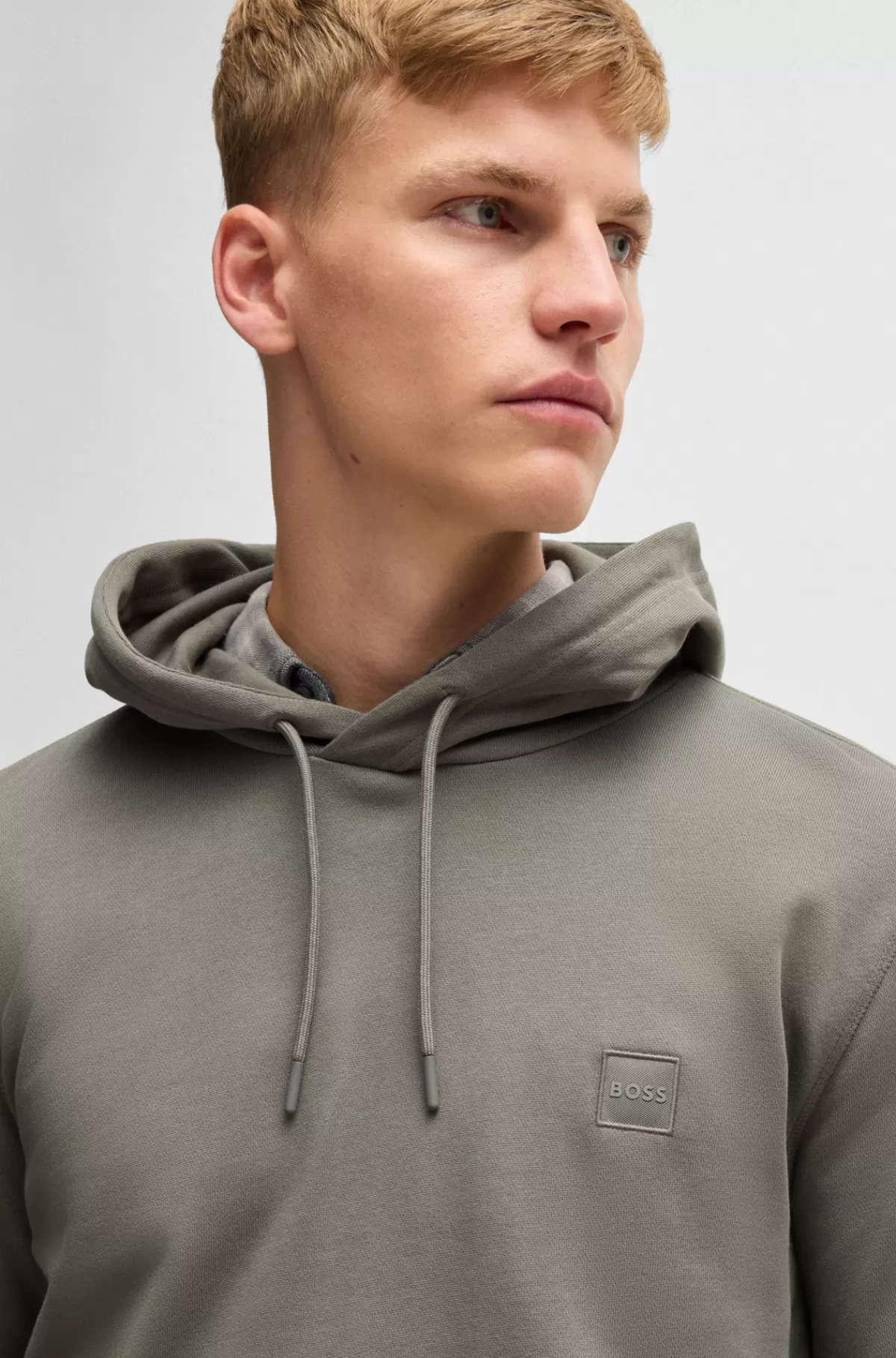 HUGO BOSS Hættetrøje I Bomuldsfrotté Med Logomærke Grå Clearance