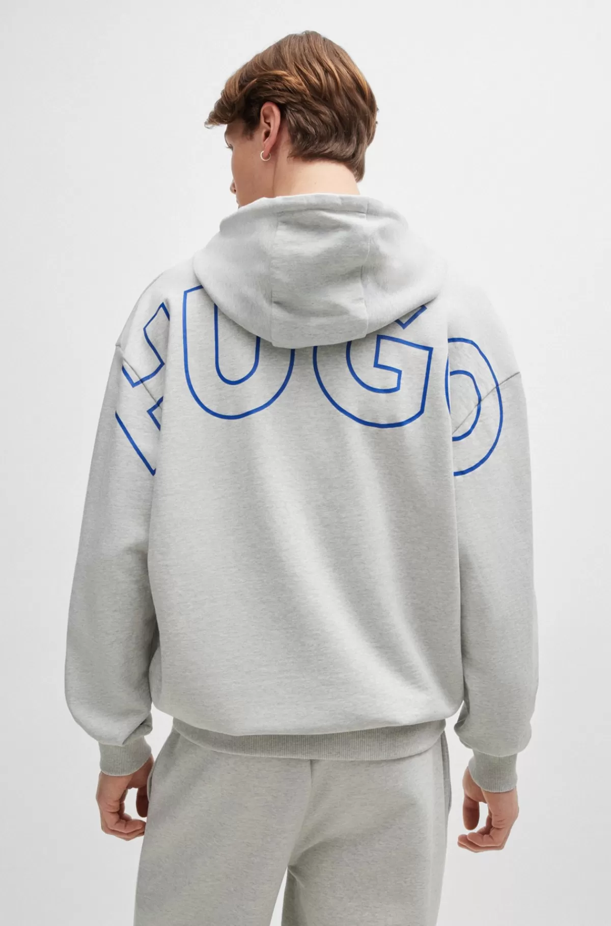 HUGO BOSS Hættetrøje I Bomuldsfrotté Med Omridsede Logoer Lysegrå Best