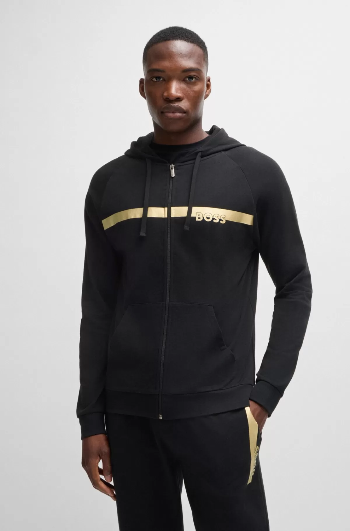 HUGO BOSS Hættetrøje I Sweatkvalitet Af Bomuld Med Folieprintet Logo Sort Sale