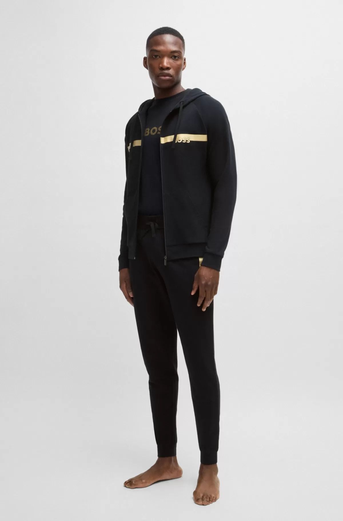 HUGO BOSS Hættetrøje I Sweatkvalitet Af Bomuld Med Folieprintet Logo Sort Sale
