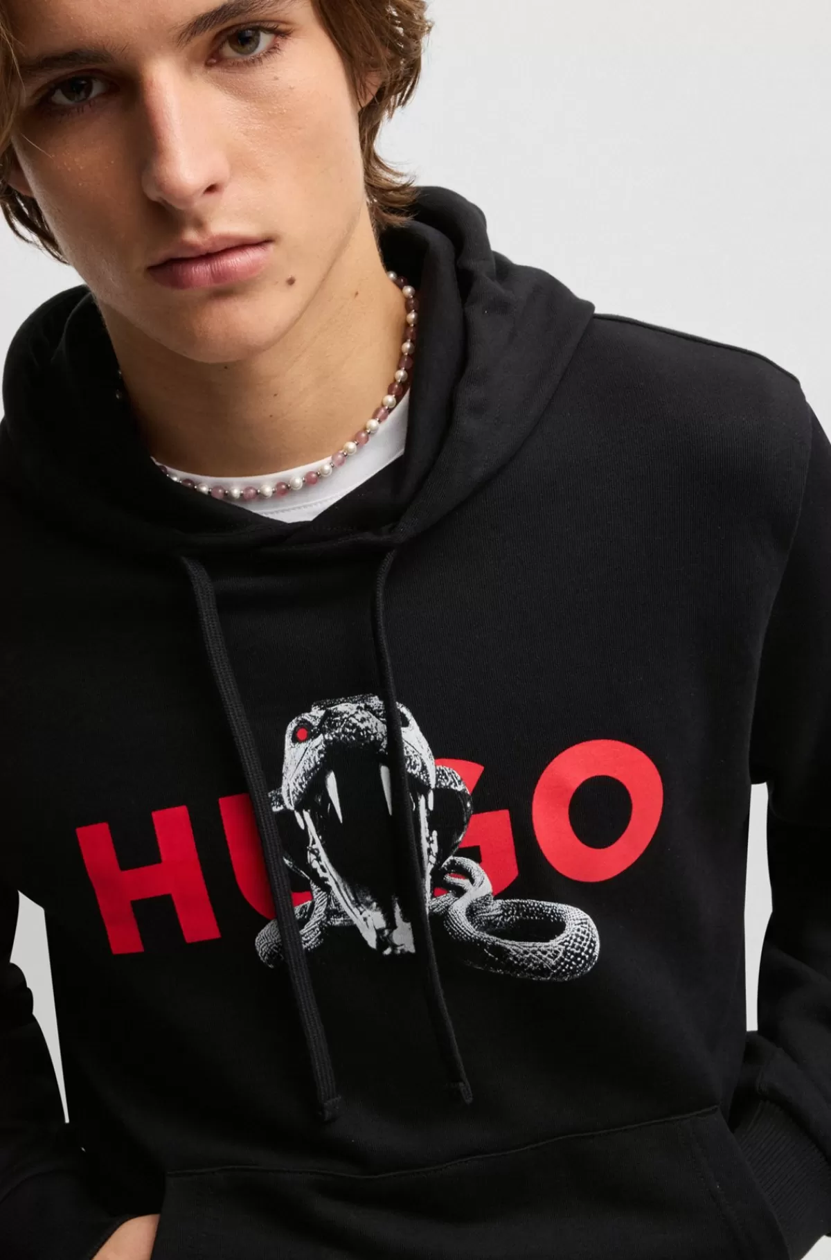 HUGO BOSS Hættetrøje I Sweatkvalitet Af Bomuld Med Grafisk Dyreprint Sort Best