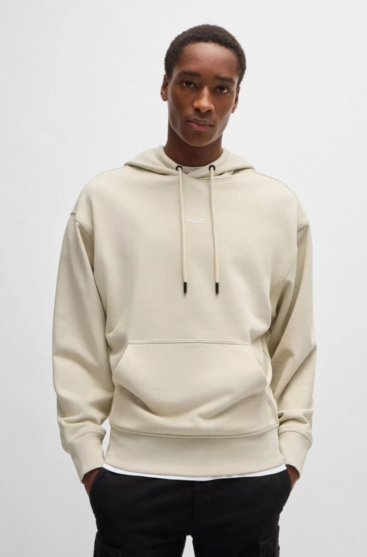 HUGO BOSS Hættetrøje I Sweatkvalitet Af Bomuld Med Logo I Kontrastfarve Lys beige Best