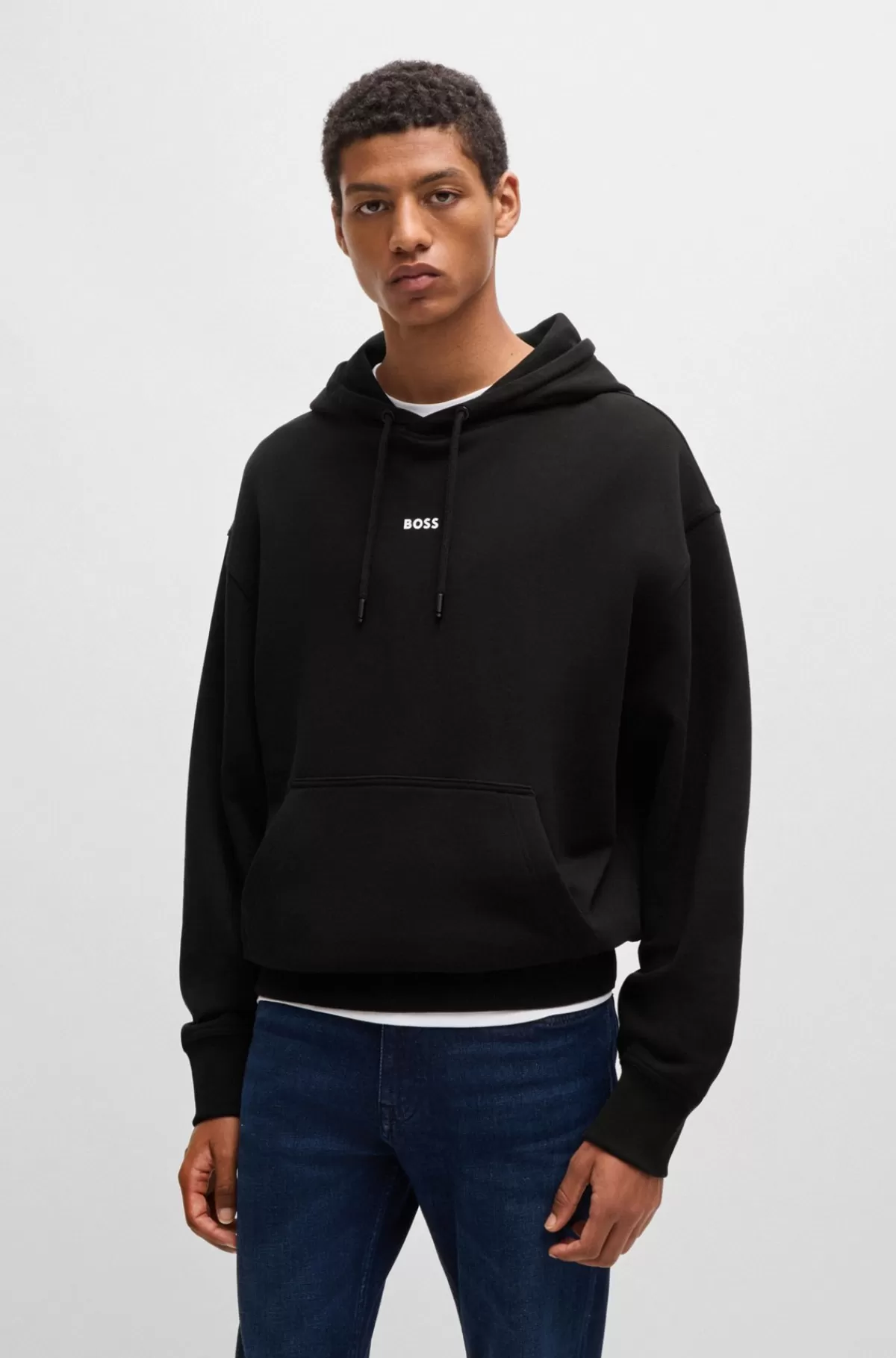 HUGO BOSS Hættetrøje I Sweatkvalitet Af Bomuld Med Logo I Kontrastfarve Sort New