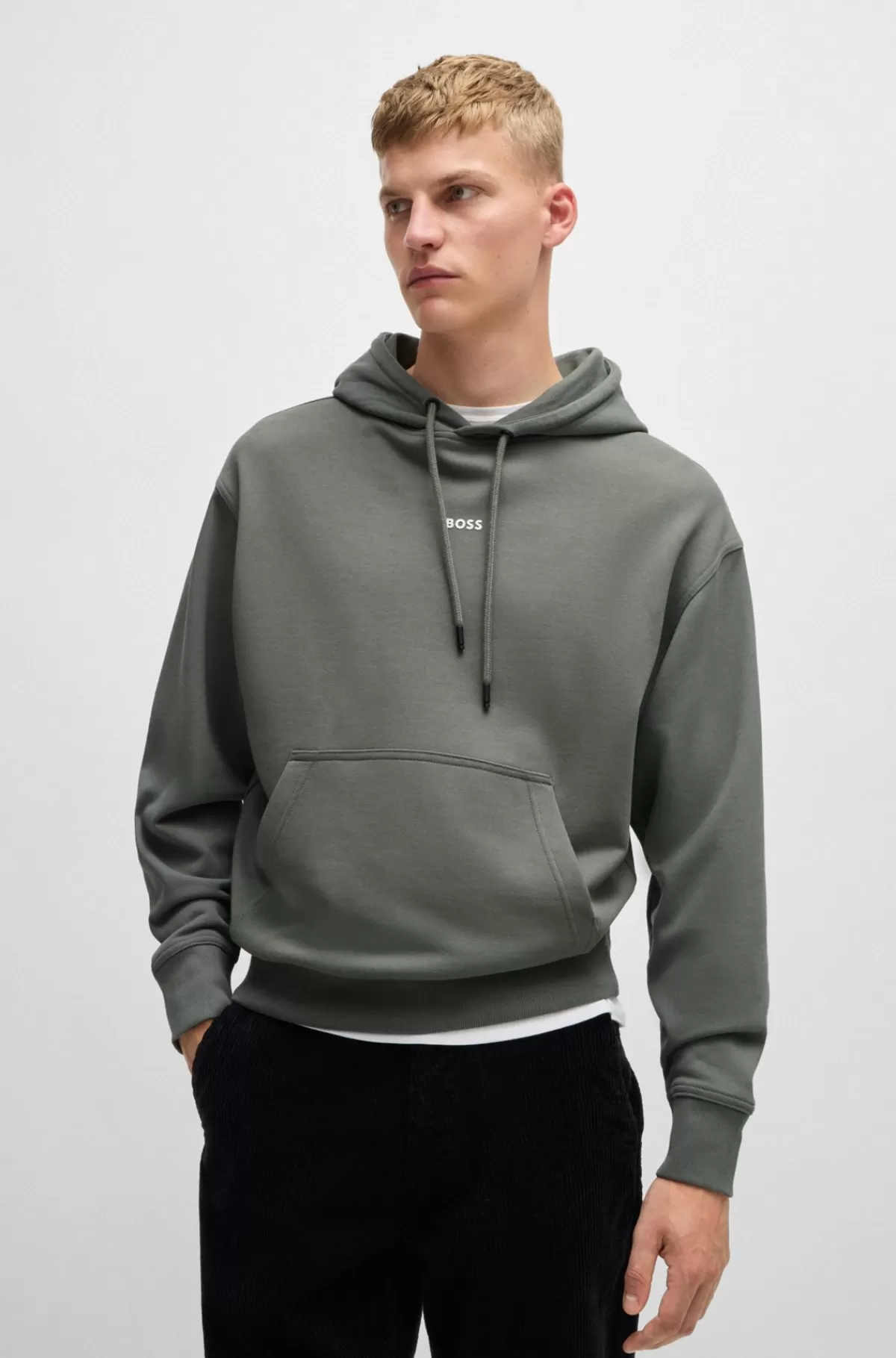 HUGO BOSS Hættetrøje I Sweatkvalitet Af Bomuld Med Logo I Kontrastfarve Grå Best Sale