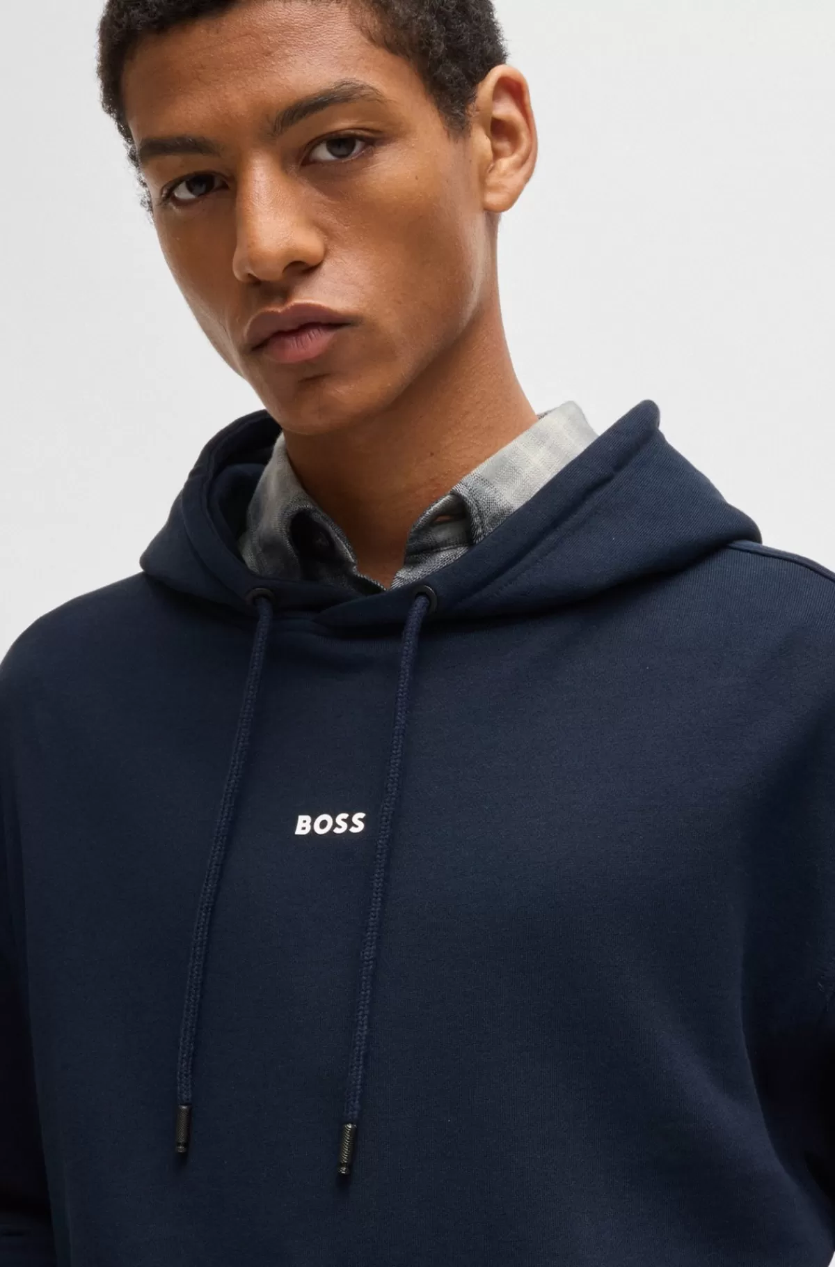 HUGO BOSS Hættetrøje I Sweatkvalitet Af Bomuld Med Logo I Kontrastfarve Mørkeblå Store