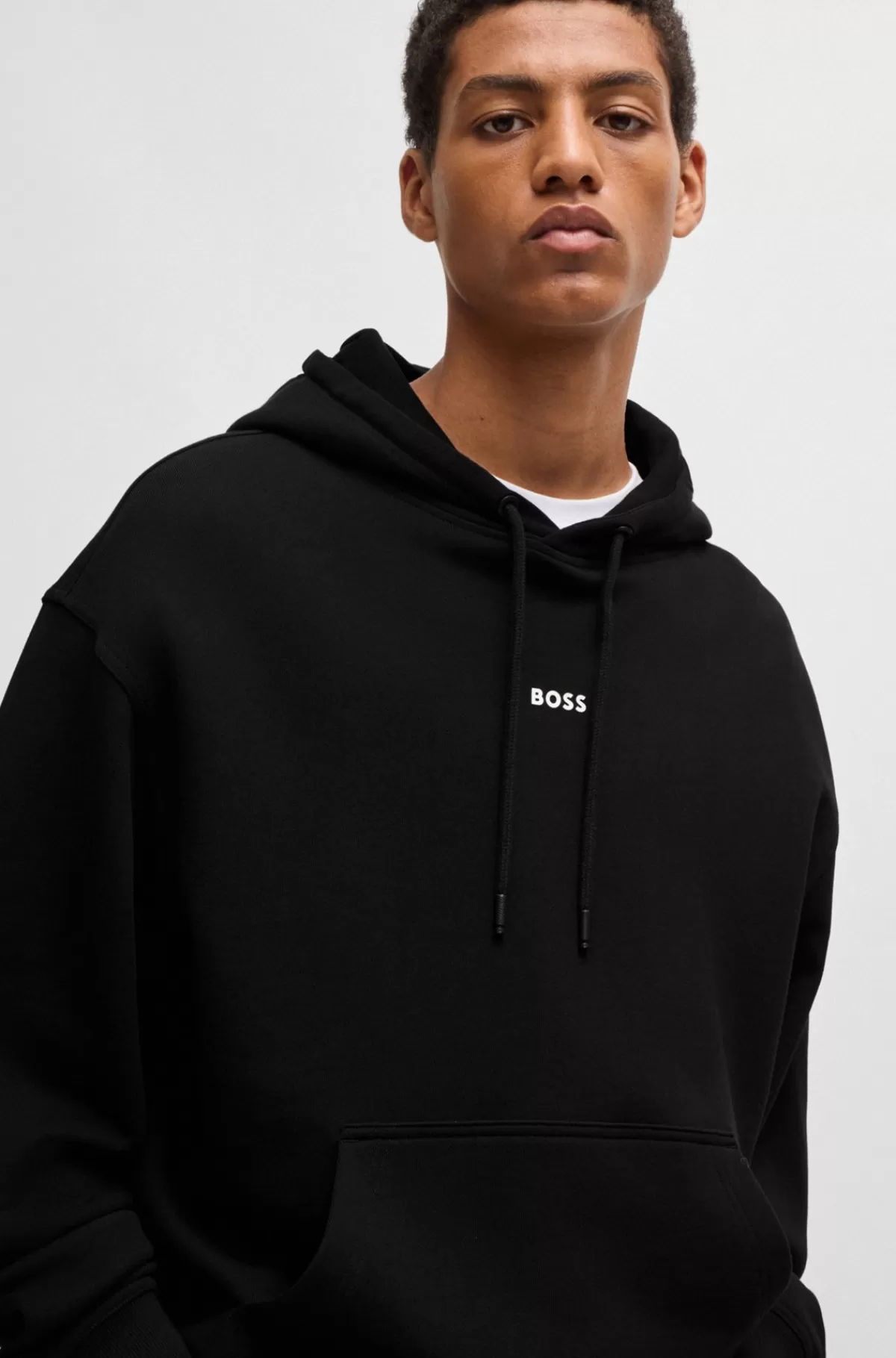 HUGO BOSS Hættetrøje I Sweatkvalitet Af Bomuld Med Logo I Kontrastfarve Sort New