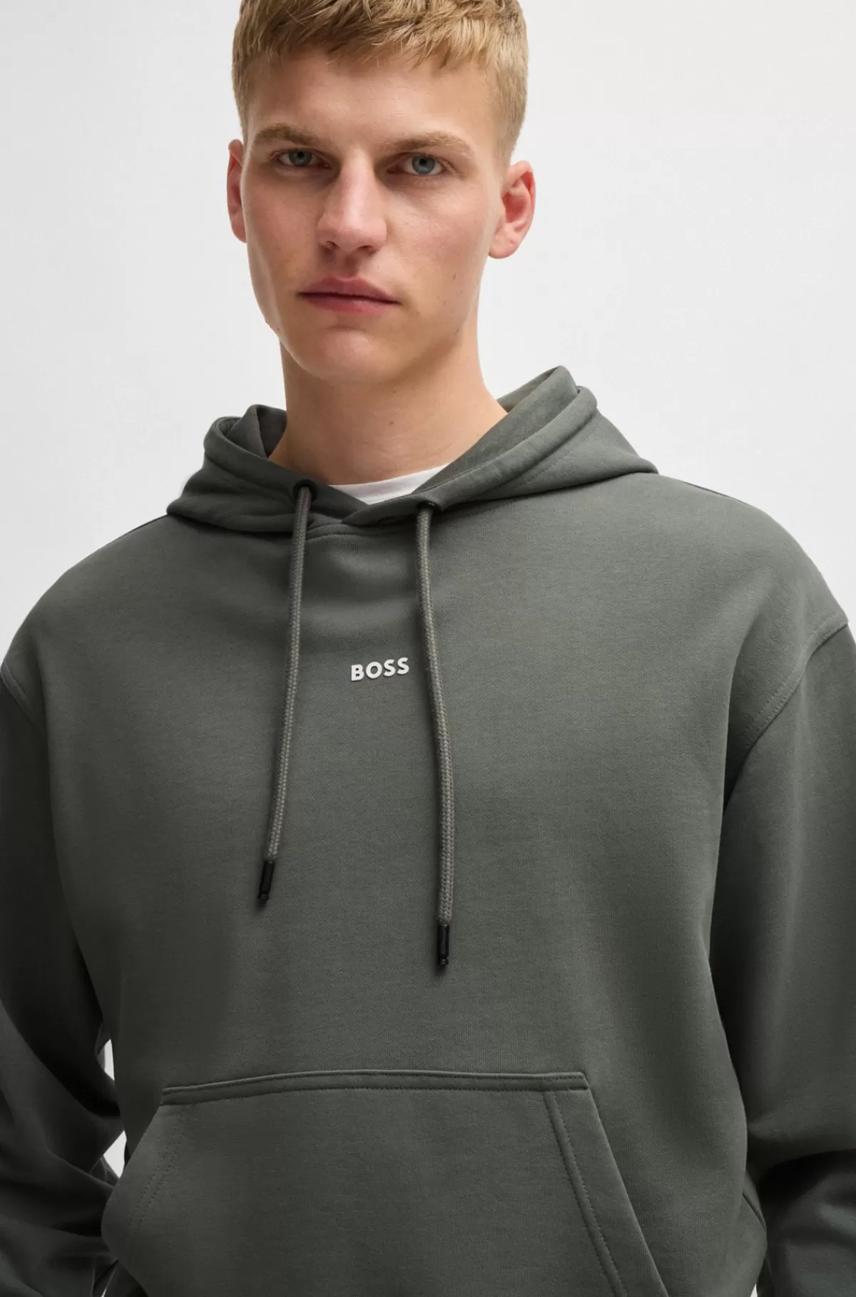 HUGO BOSS Hættetrøje I Sweatkvalitet Af Bomuld Med Logo I Kontrastfarve Grå Best Sale