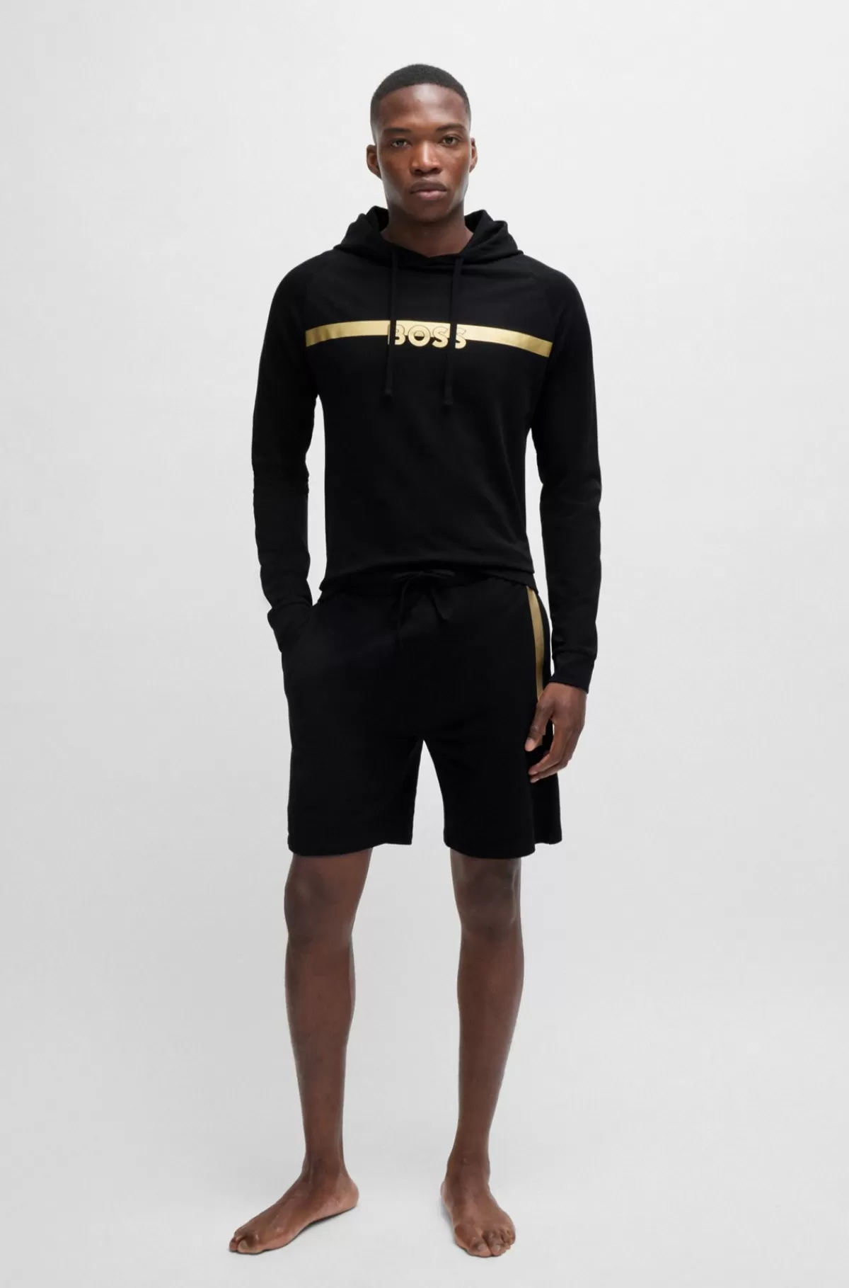 HUGO BOSS Hættetrøje I Sweatkvalitet Af Bomuld Med Regular Fit Og Folieprintet Logo Sort Store