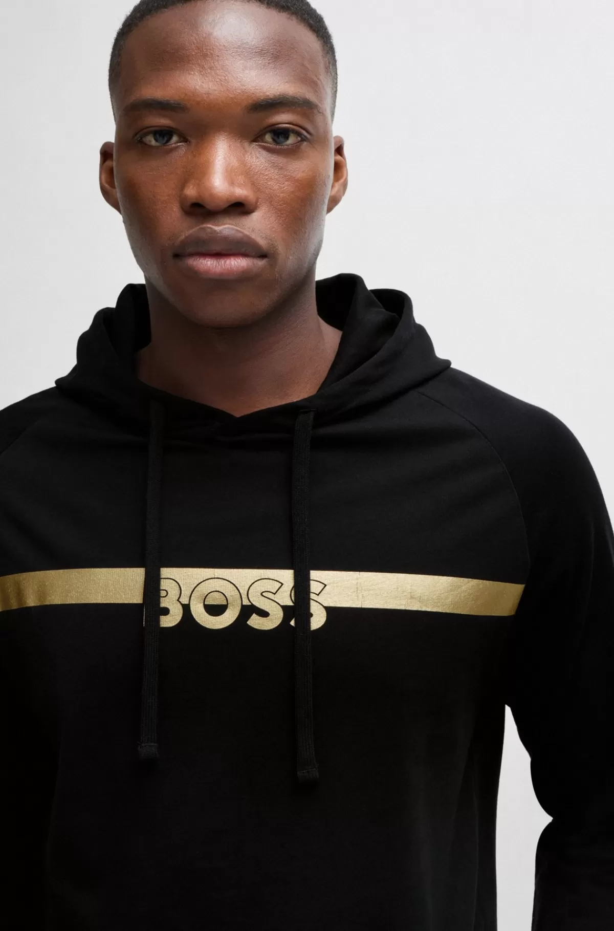 HUGO BOSS Hættetrøje I Sweatkvalitet Af Bomuld Med Regular Fit Og Folieprintet Logo Sort Store