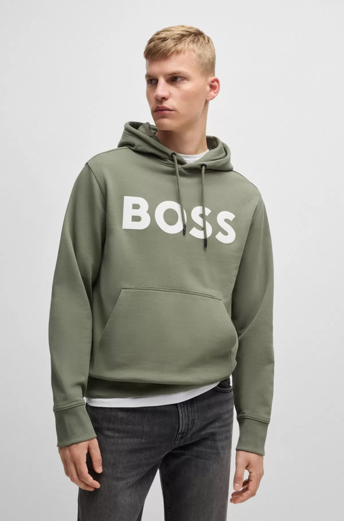 HUGO BOSS Hættetrøje I Sweatkvalitet Af Bomuld Med Relaxed Fit Og Kontrastlogo Kaki New