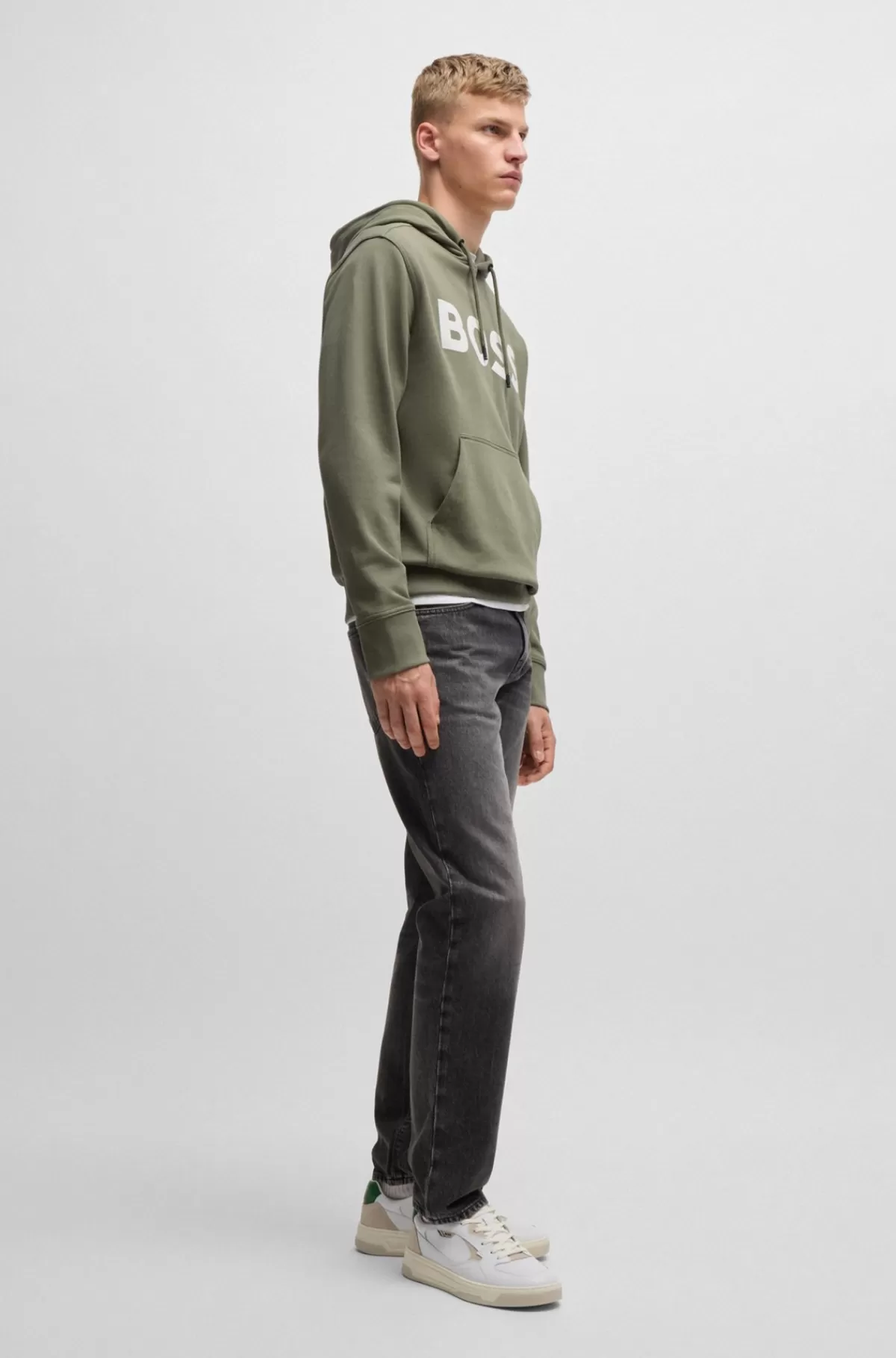HUGO BOSS Hættetrøje I Sweatkvalitet Af Bomuld Med Relaxed Fit Og Kontrastlogo Kaki New
