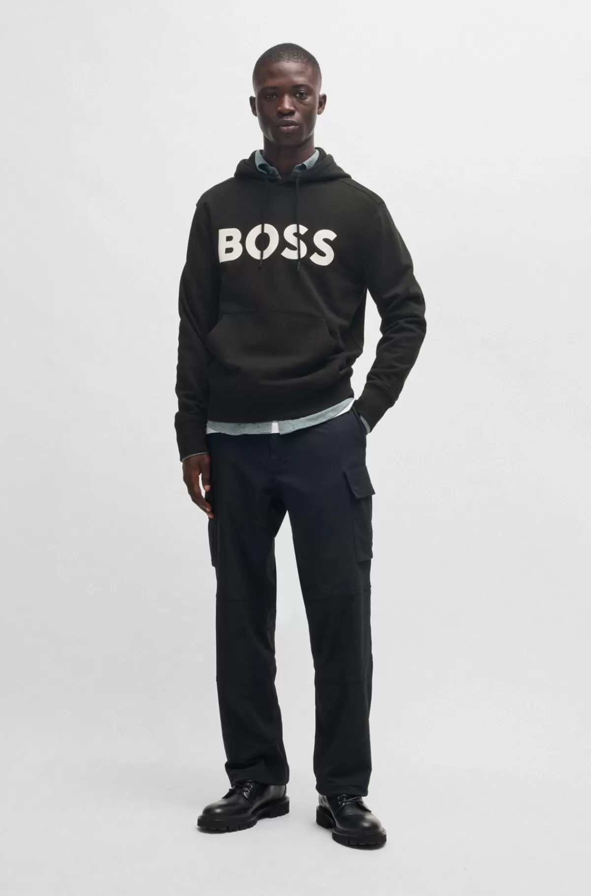 HUGO BOSS Hættetrøje I Sweatkvalitet Af Bomuld Med Relaxed Fit Og Kontrastlogo Sort Shop