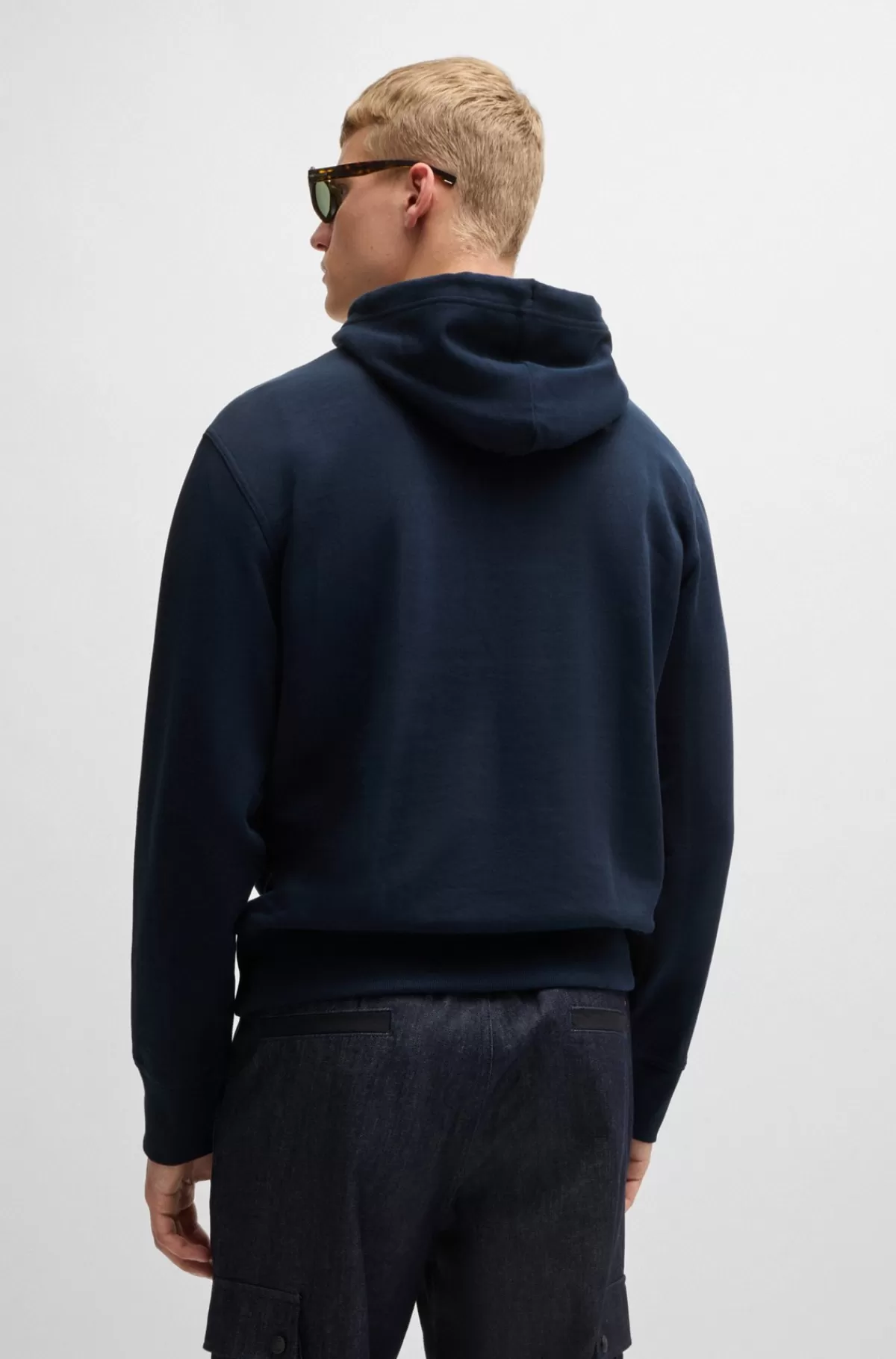 HUGO BOSS Hættetrøje I Sweatkvalitet Af Bomuld Med Relaxed Fit Og Kontrastlogo Mørkeblå Hot