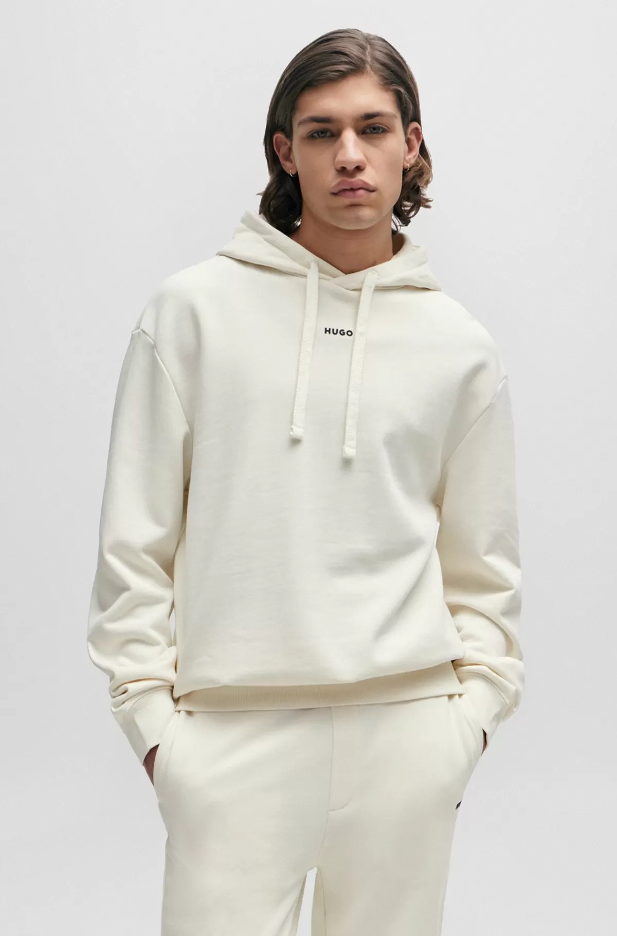 HUGO BOSS Hættetrøje I Sweatkvalitet Af Bomuld Med Relaxed Fit Og Logoprint Hvid Fashion
