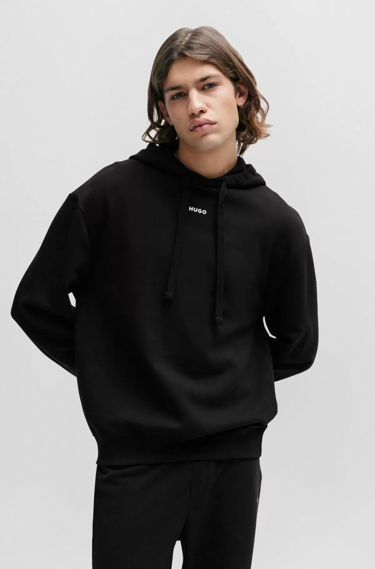 HUGO BOSS Hættetrøje I Sweatkvalitet Af Bomuld Med Relaxed Fit Og Logoprint Sort Best