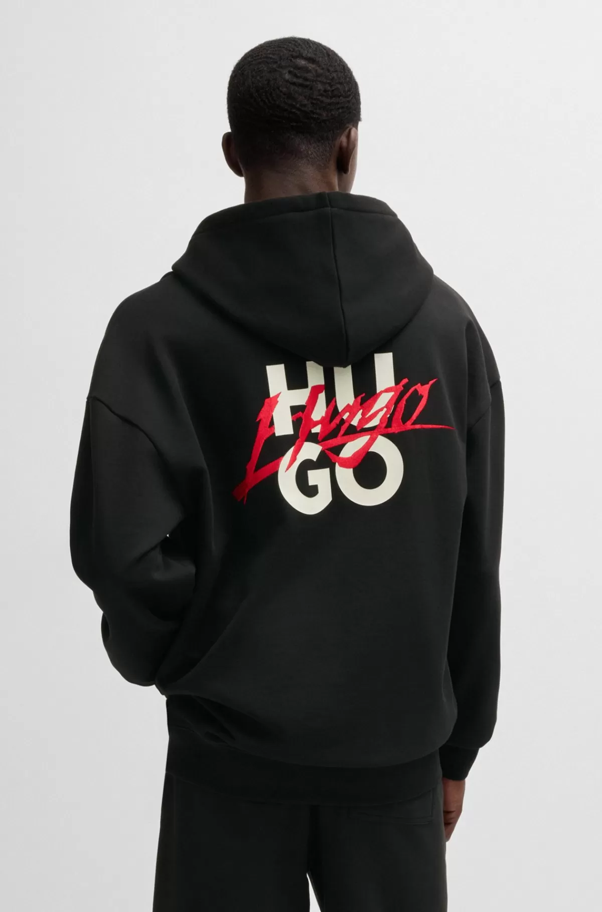 HUGO BOSS Hættetrøje I Sweatkvalitet Af Bomuld Med Relaxed Fit Og Logoprint Sort Cheap