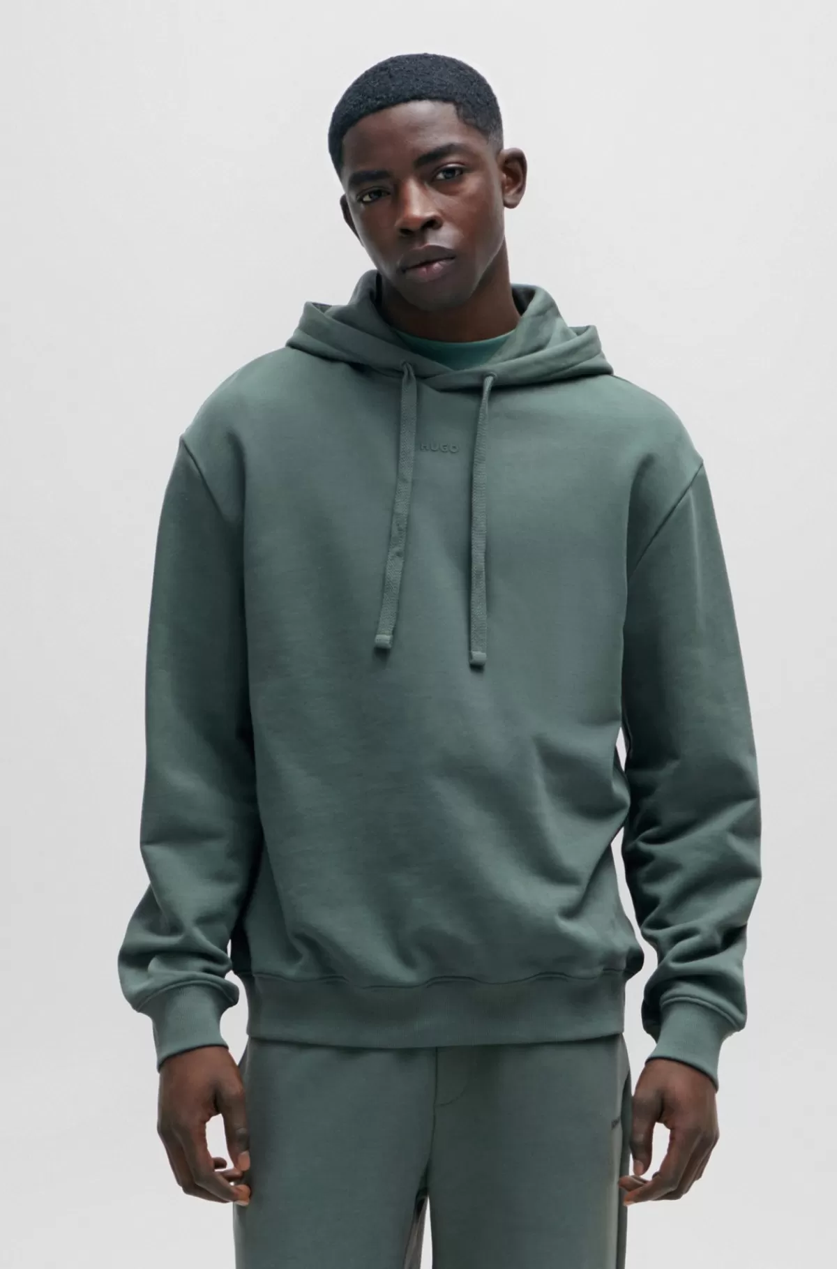 HUGO BOSS Hættetrøje I Sweatkvalitet Af Bomuld Med Relaxed Fit Og Logoprint Mørkegrøn Fashion