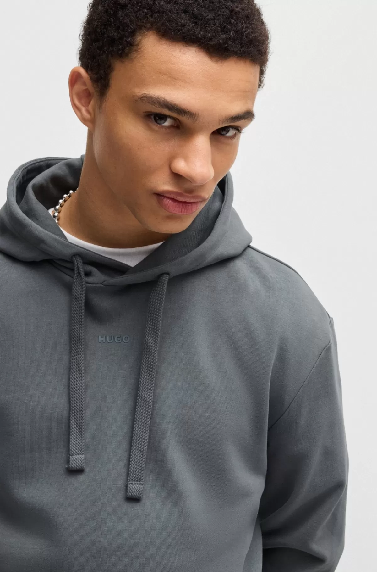 HUGO BOSS Hættetrøje I Sweatkvalitet Af Bomuld Med Relaxed Fit Og Logoprint Grå Flash Sale