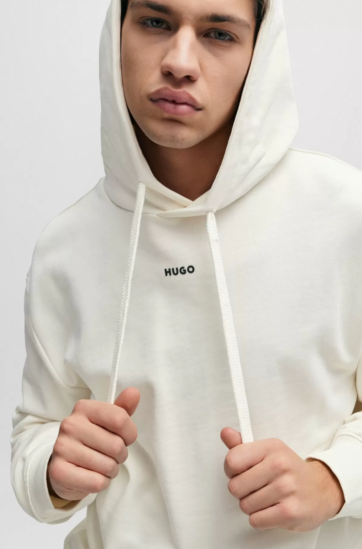 HUGO BOSS Hættetrøje I Sweatkvalitet Af Bomuld Med Relaxed Fit Og Logoprint Hvid Fashion