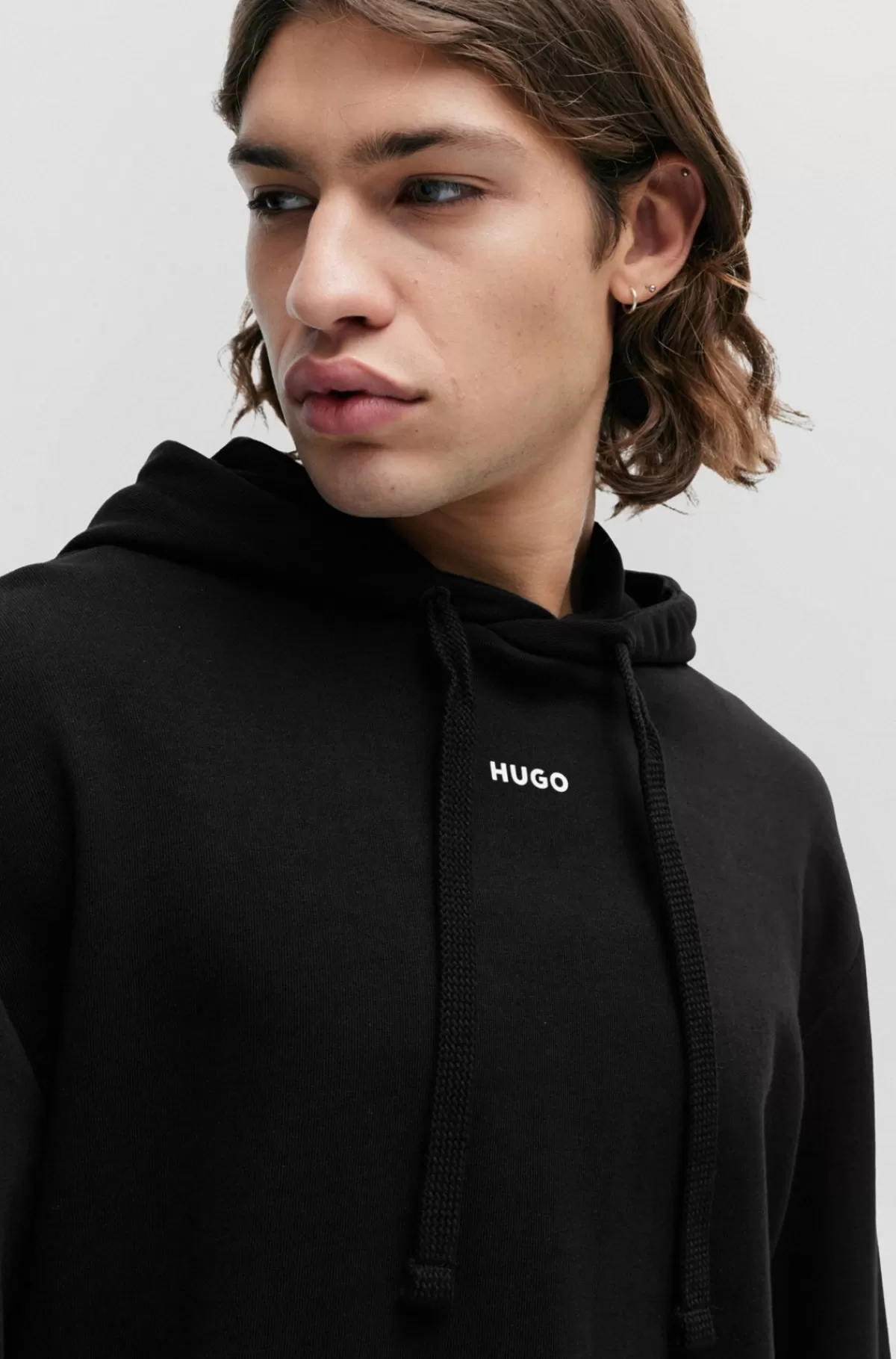 HUGO BOSS Hættetrøje I Sweatkvalitet Af Bomuld Med Relaxed Fit Og Logoprint Sort Best