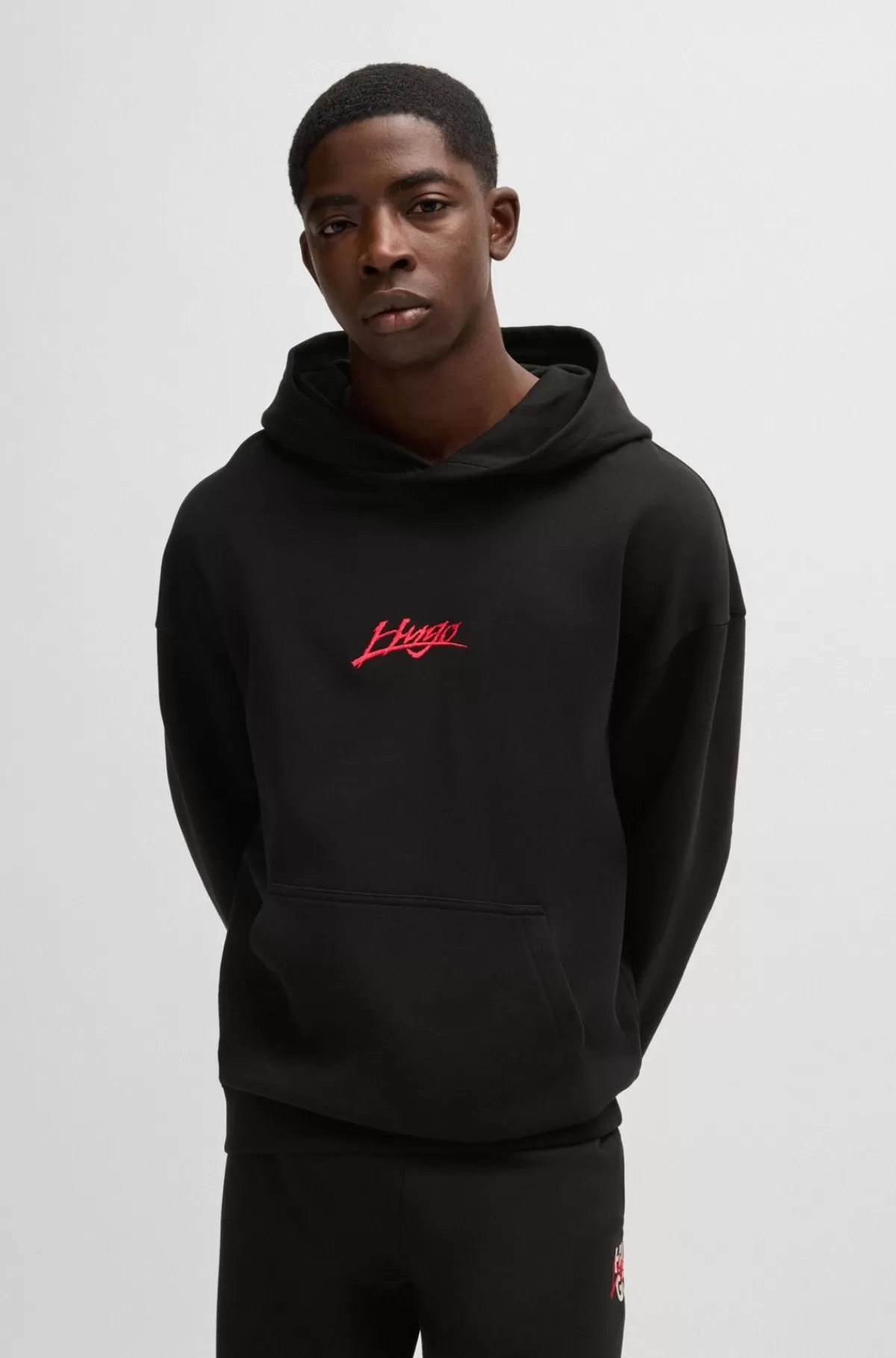 HUGO BOSS Hættetrøje I Sweatkvalitet Af Bomuld Med Relaxed Fit Og Logoprint Sort Cheap