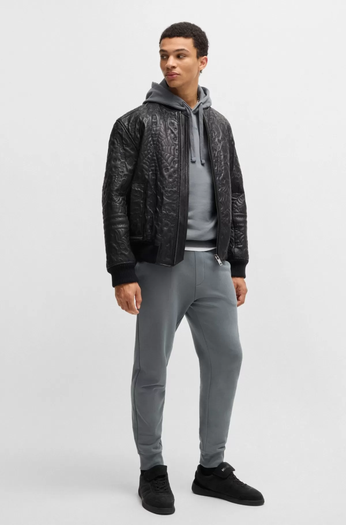 HUGO BOSS Hættetrøje I Sweatkvalitet Af Bomuld Med Relaxed Fit Og Logoprint Grå Flash Sale
