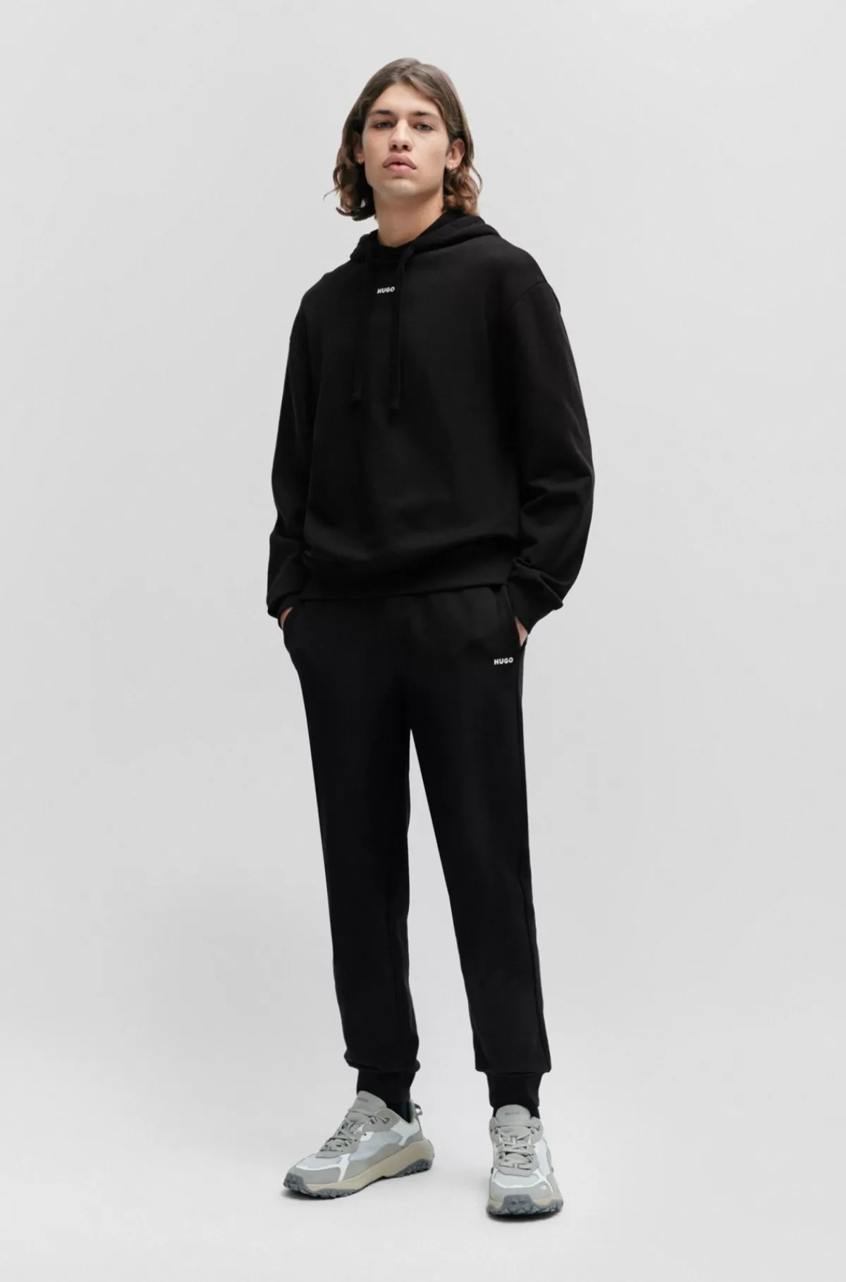 HUGO BOSS Hættetrøje I Sweatkvalitet Af Bomuld Med Relaxed Fit Og Logoprint Sort Best