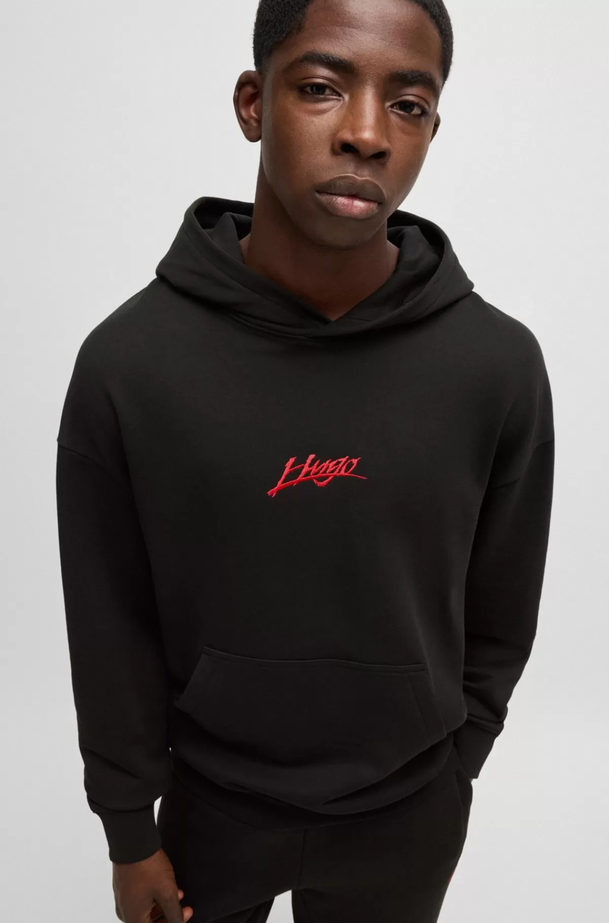 HUGO BOSS Hættetrøje I Sweatkvalitet Af Bomuld Med Relaxed Fit Og Logoprint Sort Cheap