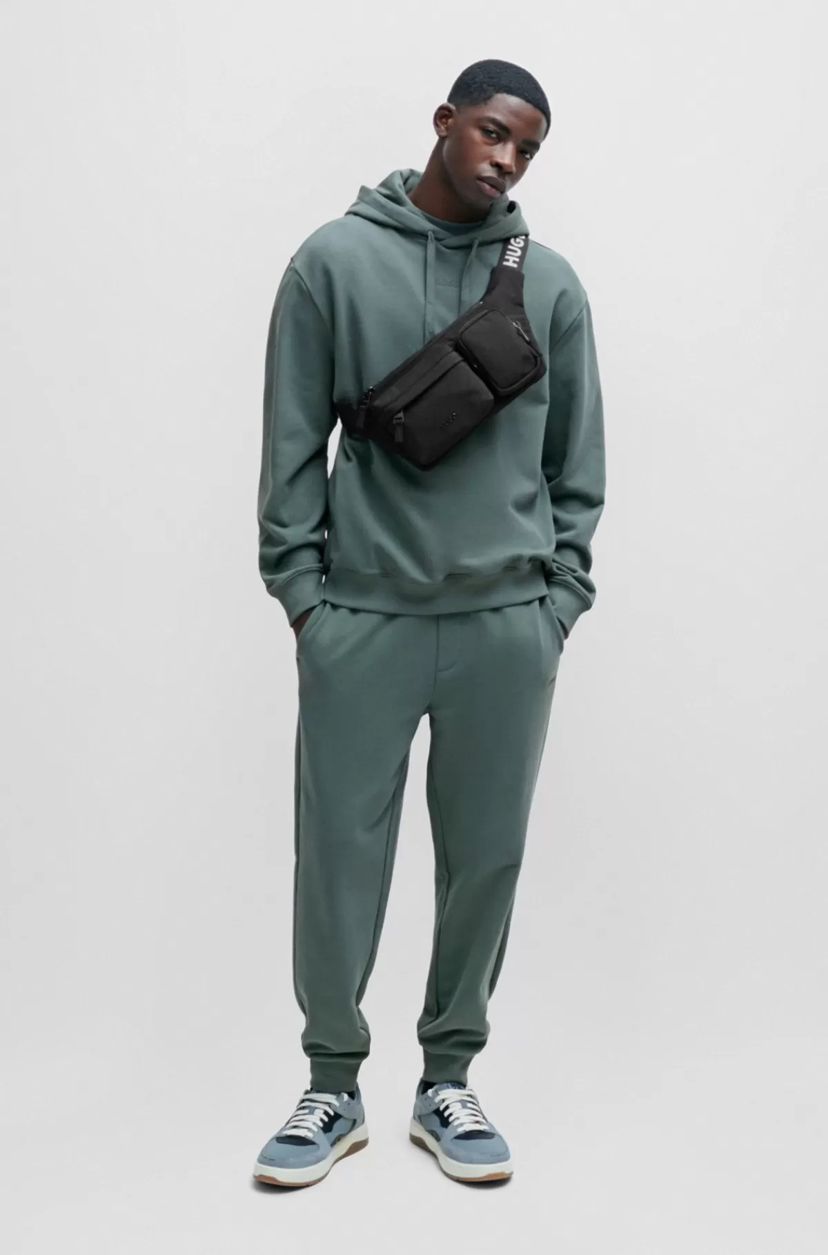 HUGO BOSS Hættetrøje I Sweatkvalitet Af Bomuld Med Relaxed Fit Og Logoprint Mørkegrøn Fashion